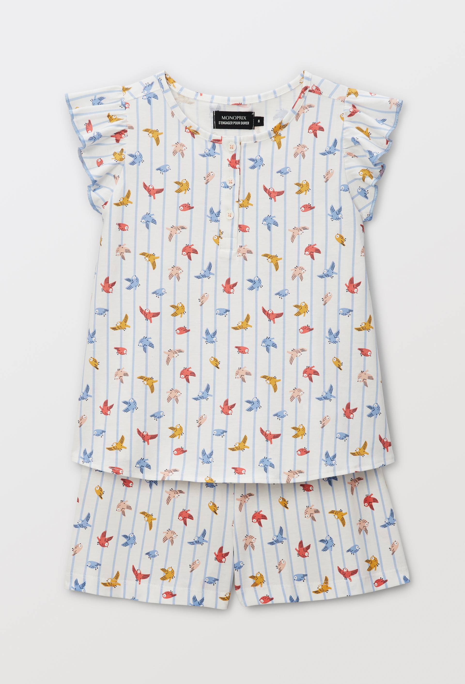 Pyjama débardeur short à volant imprimé en jersey coton BIO GOTS, Beige clair, large image number 0.0