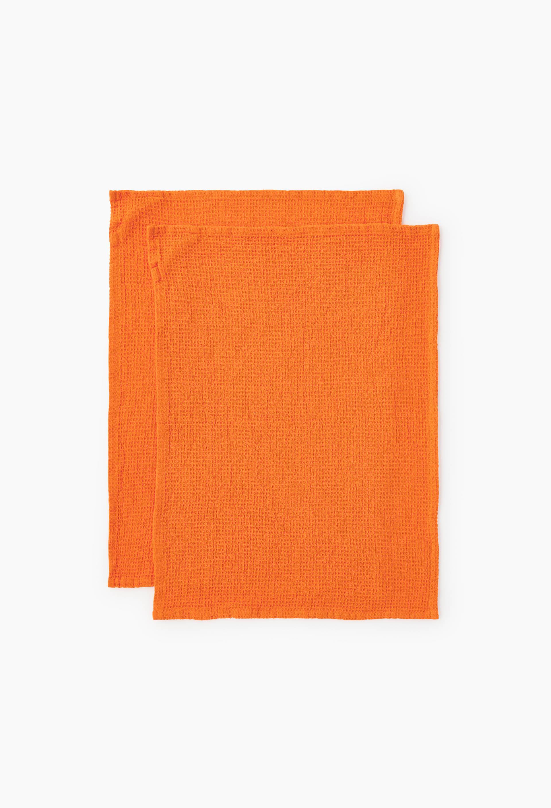 lot de 2 essuie-mains nid d'abeil, 35x50cm, coton, Orange, large image number 0