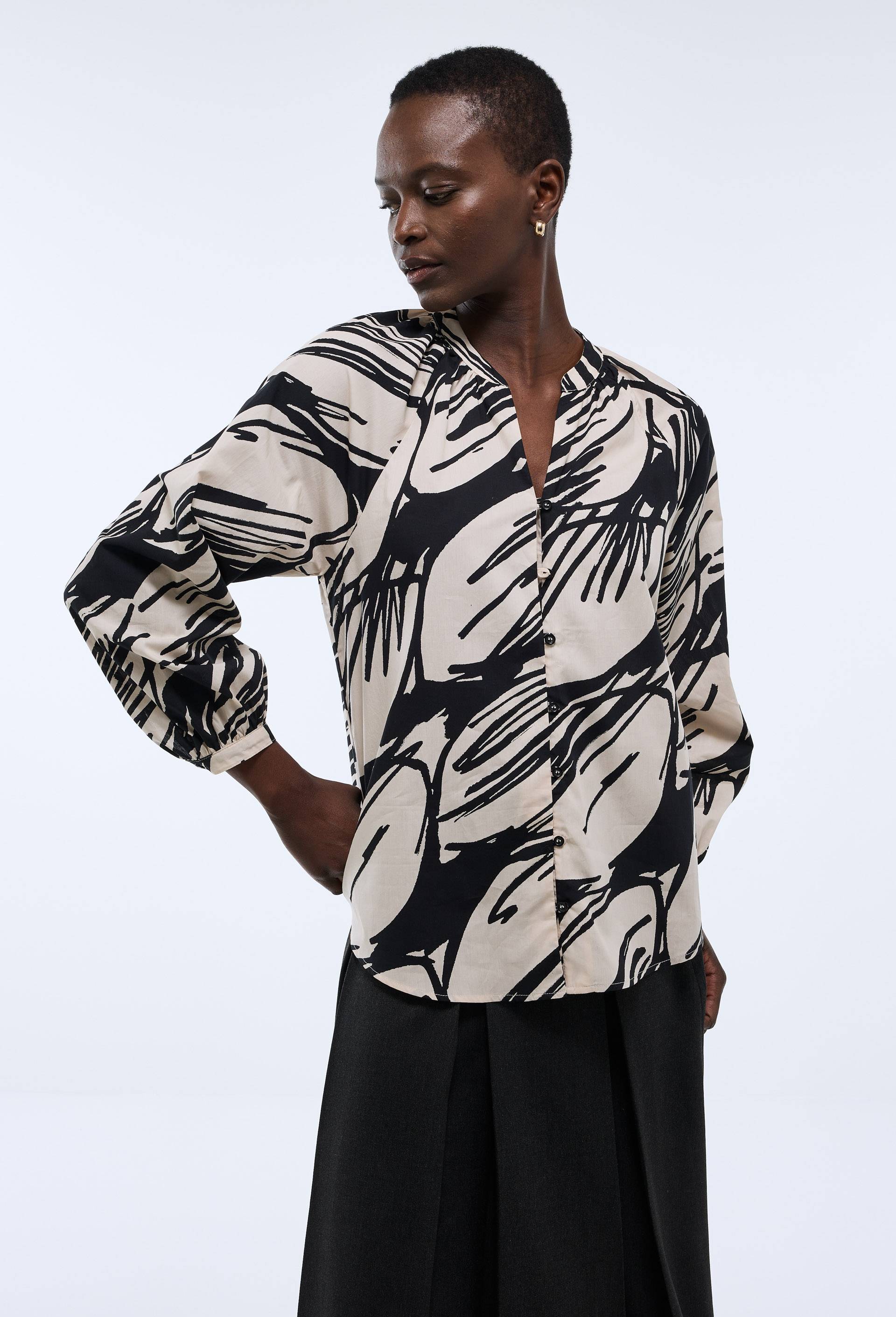 Blouse manches longues imprim&eacute;e en coton, Rose clair, large image number 1