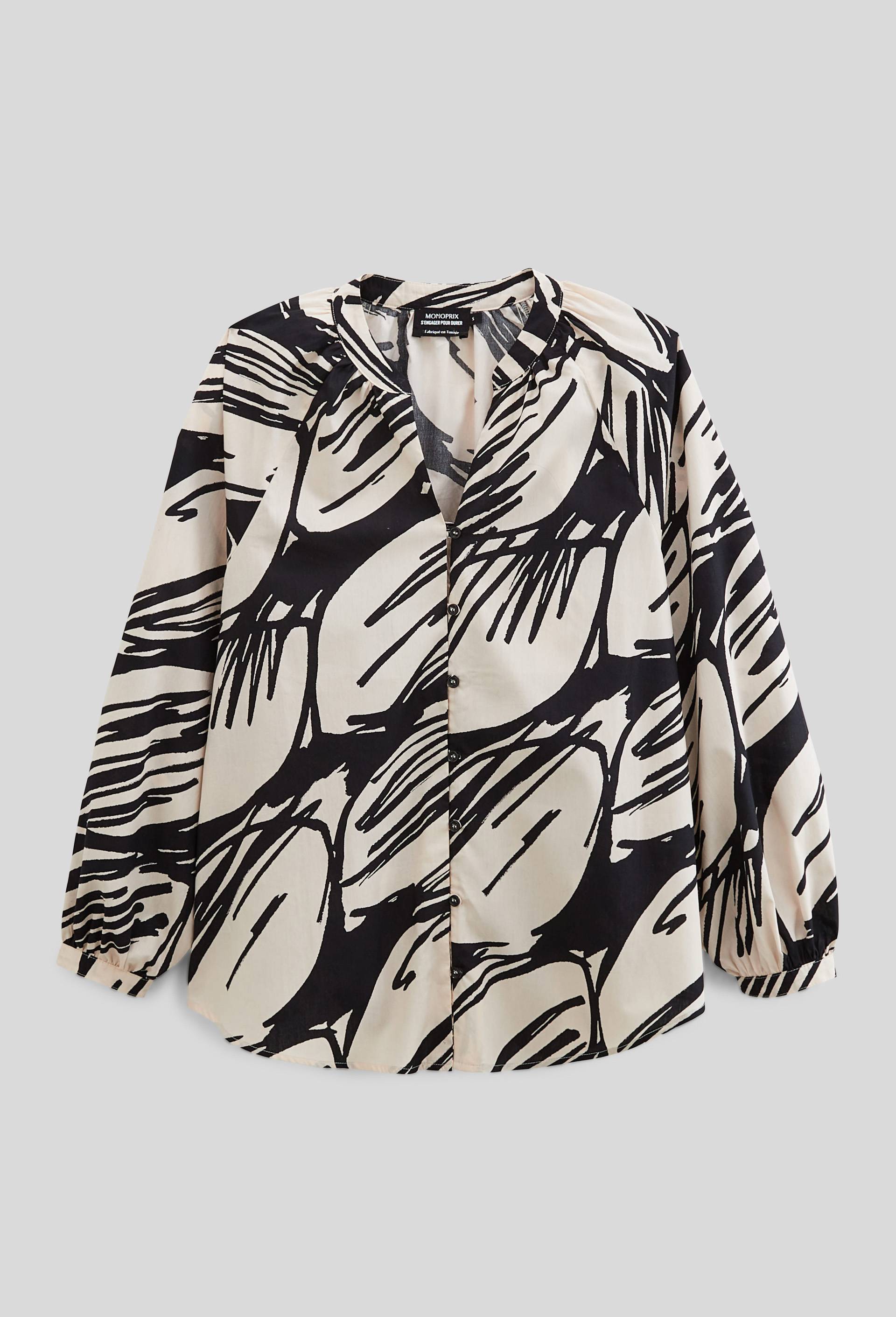 Blouse manches longues imprim&eacute;e en coton, Rose clair, large image number 2.0