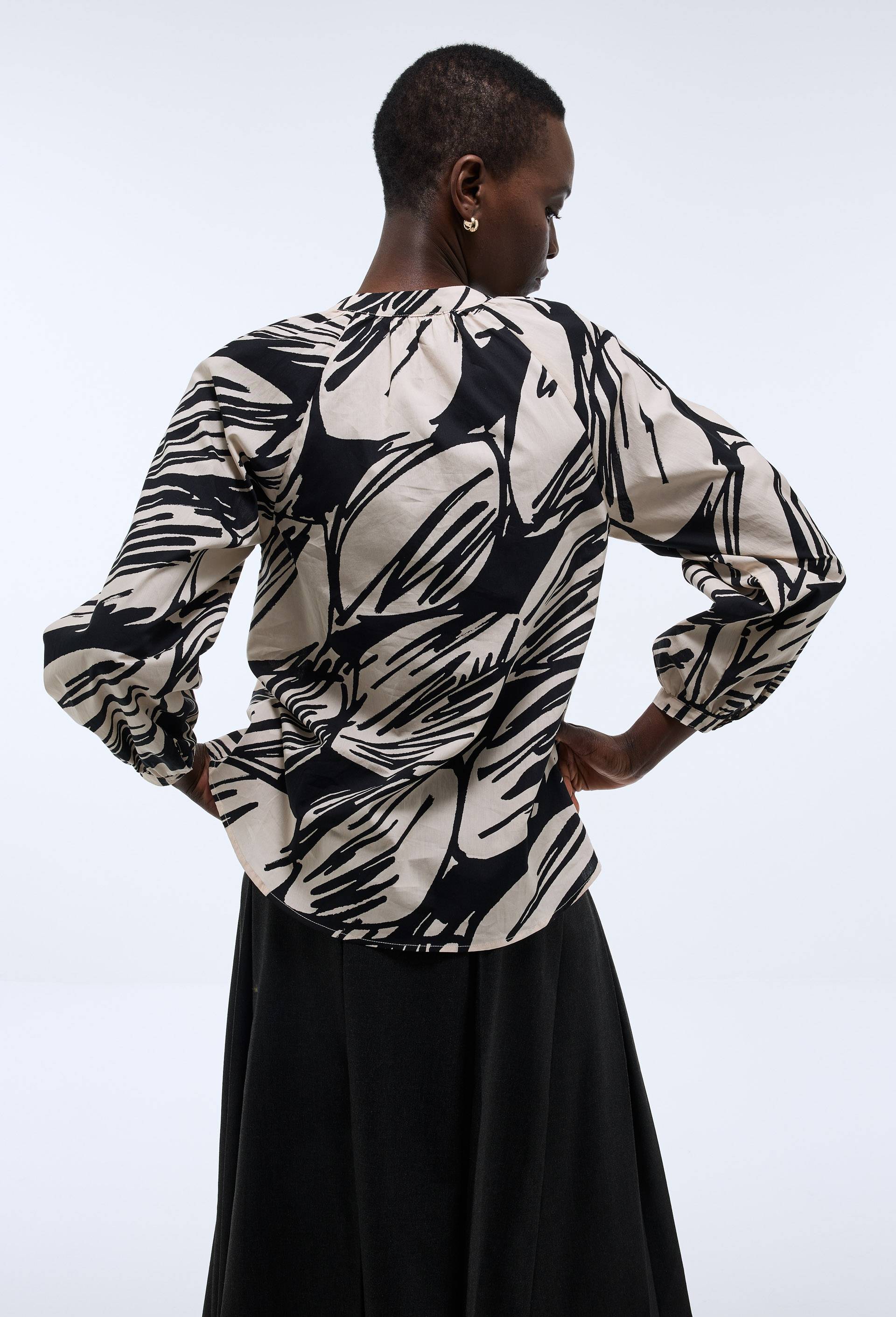 Blouse manches longues imprim&eacute;e en coton, Rose clair, large image number 3