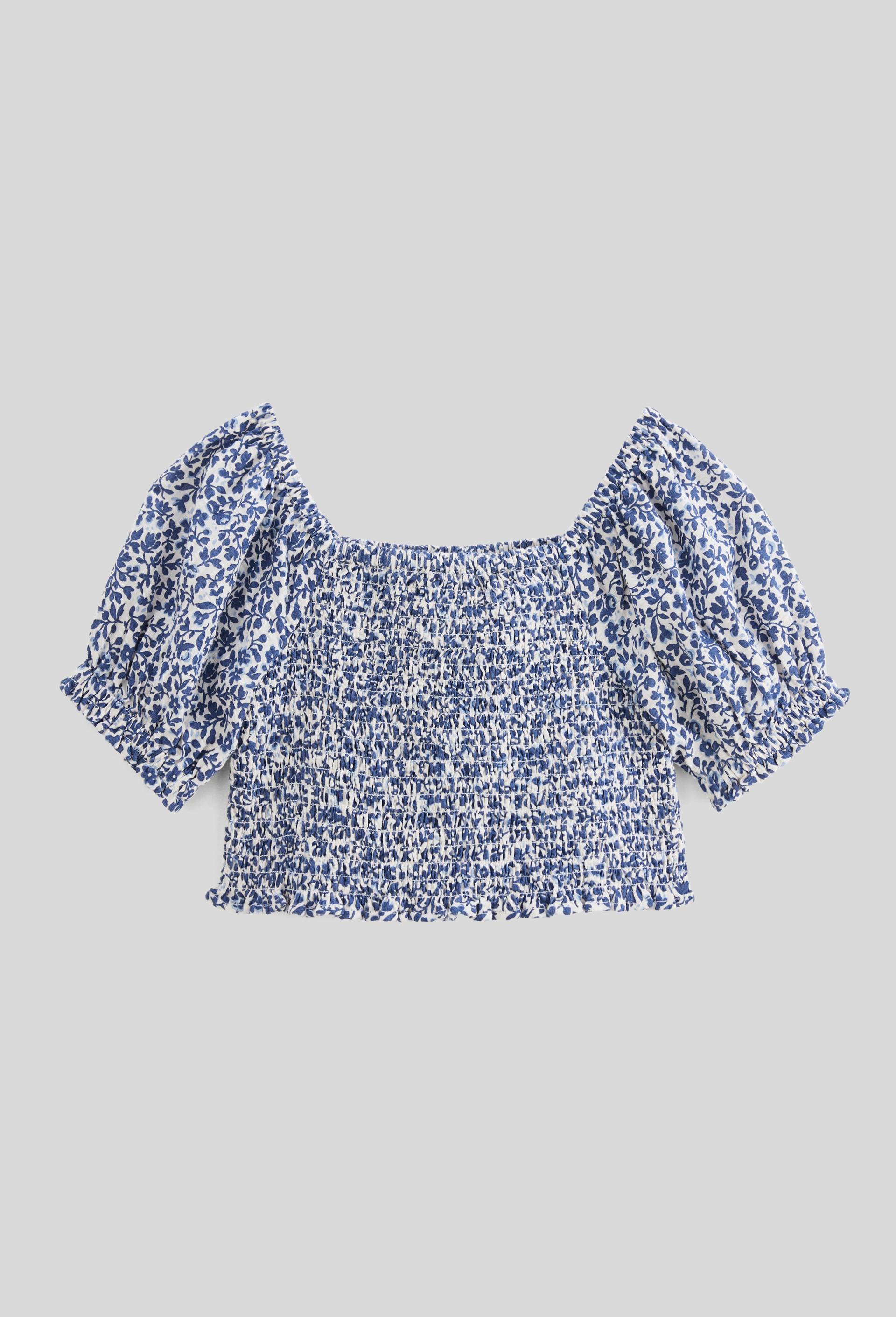 Top smock&eacute; imprim&eacute; en coton, Beige clair, large image number 1.0