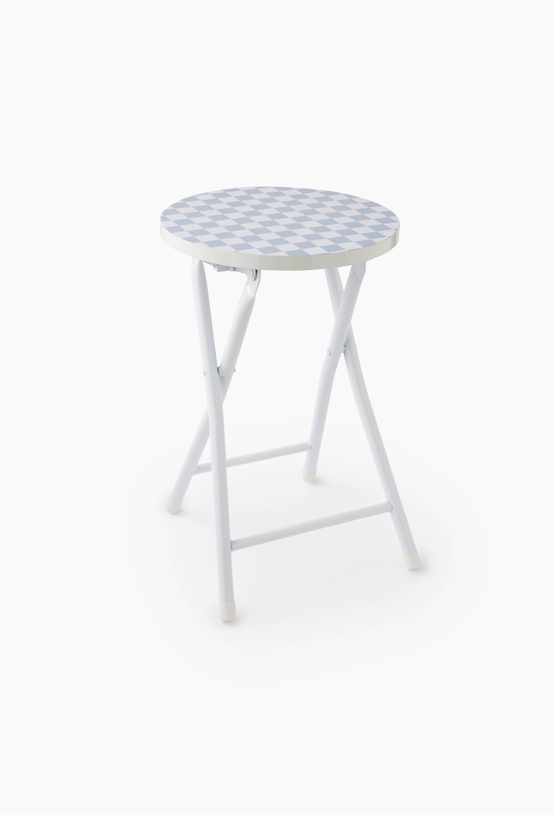 Tabouret pliant imprim&eacute;, 30xH45 cm, en m&eacute;tal et bois, Bleu clair, large image number 0