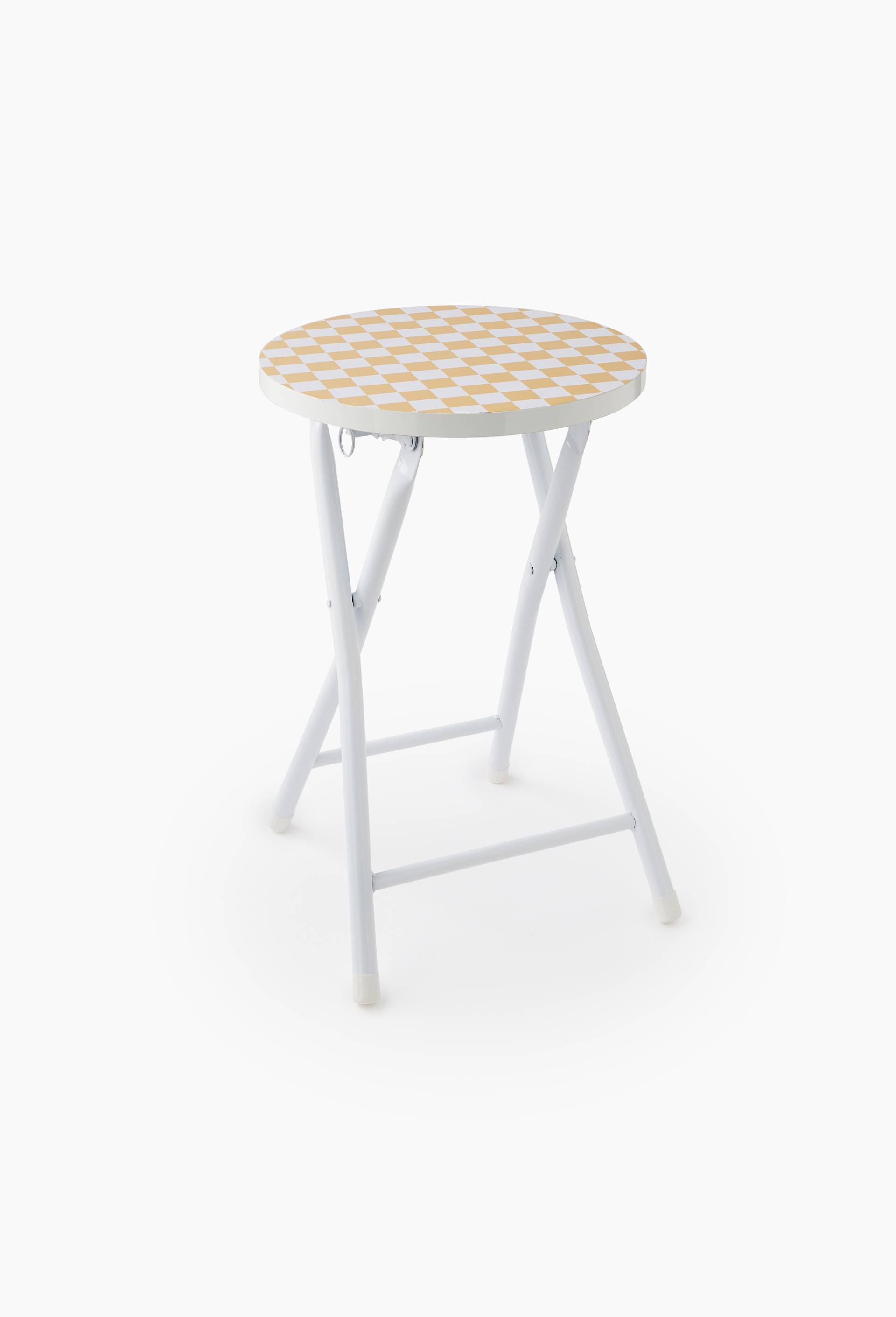 Tabouret pliant imprimé, 30xH45 cm, en métal et bois, Jaune clair, swatch image