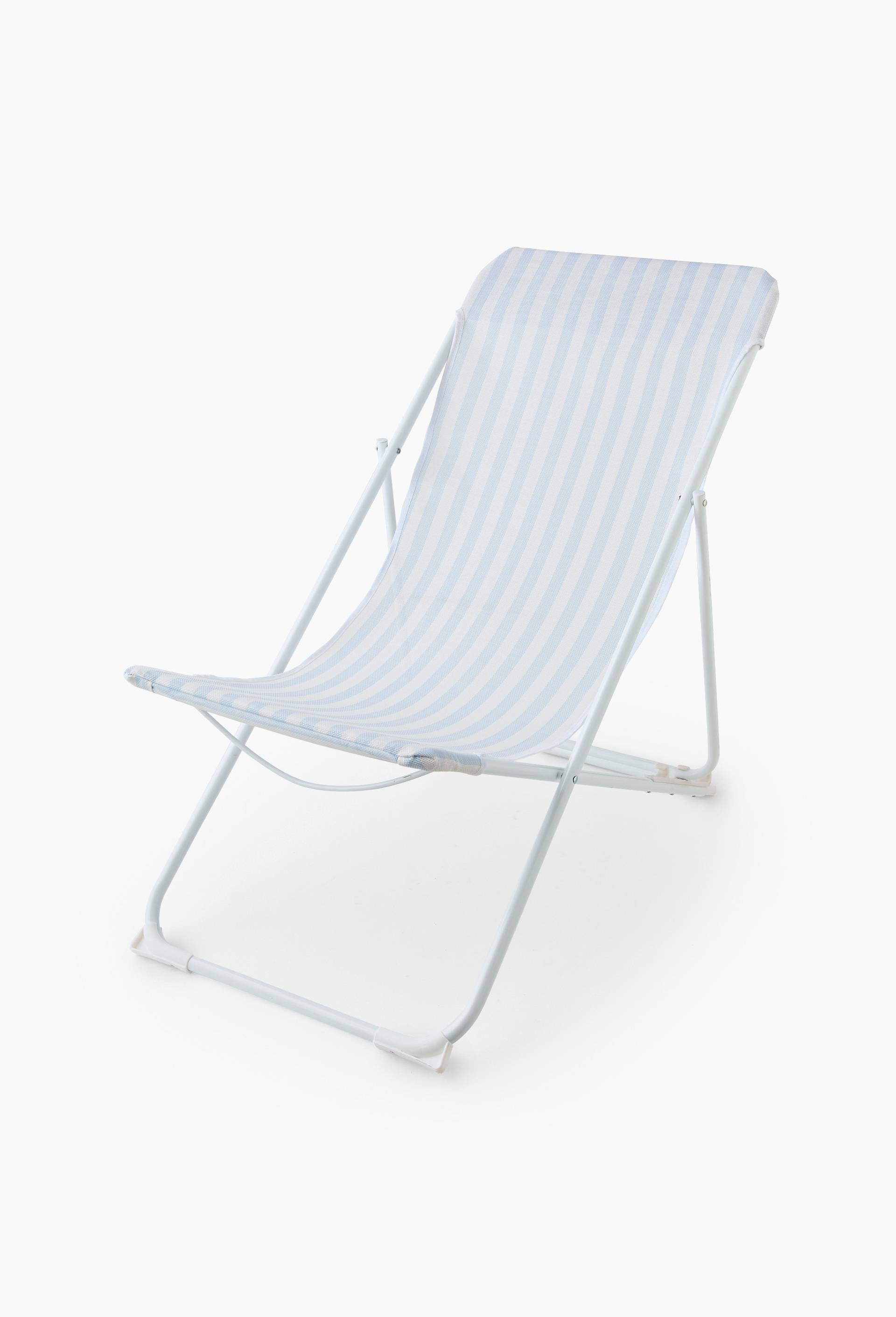 Transat pliant rayé, 82x56x92cm, en textilène et métal, Bleu clair, swatch image