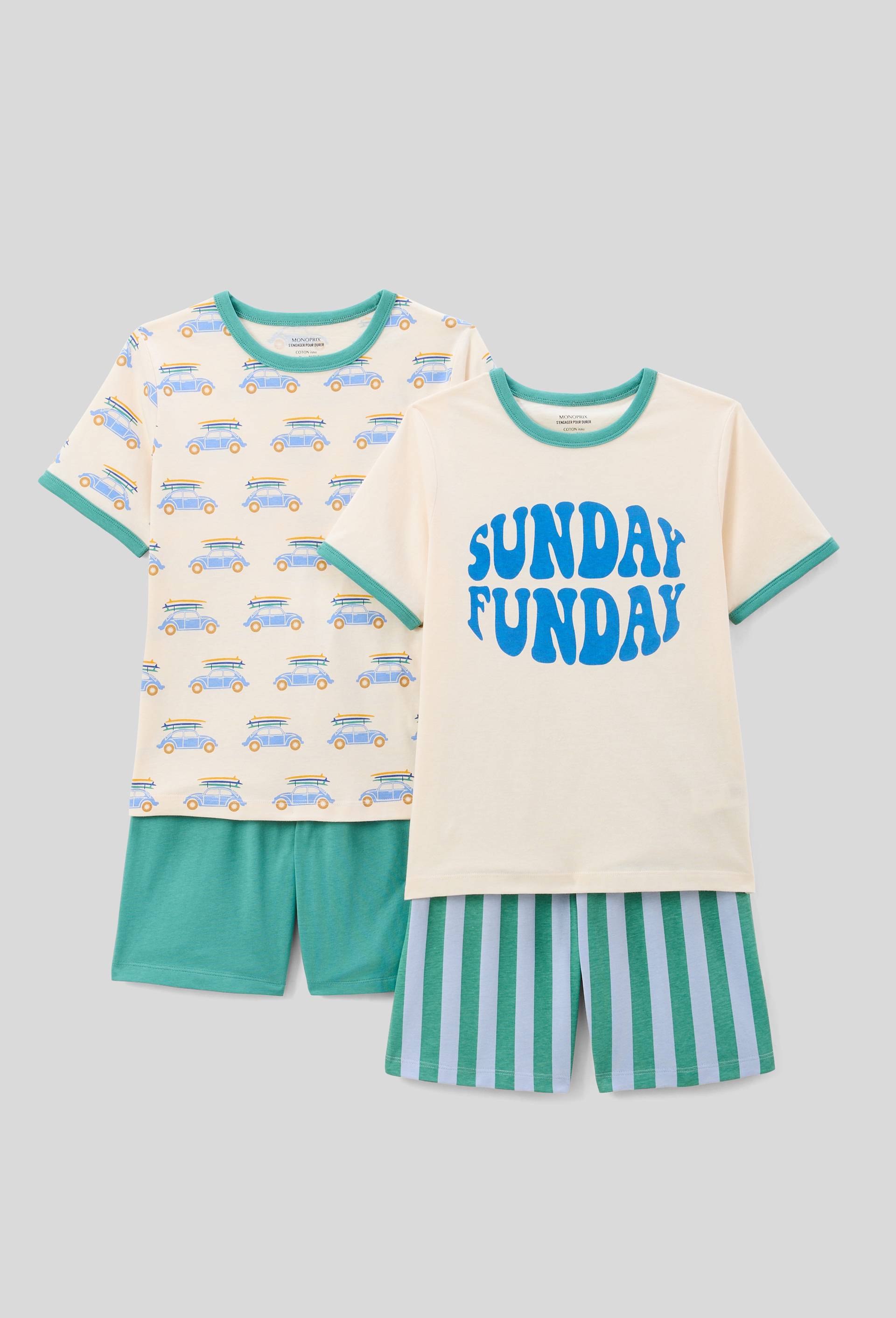 Lot de 2 pyjamas shorts imprimé en jersey coton BIO GOTS, Vert, large image number 0