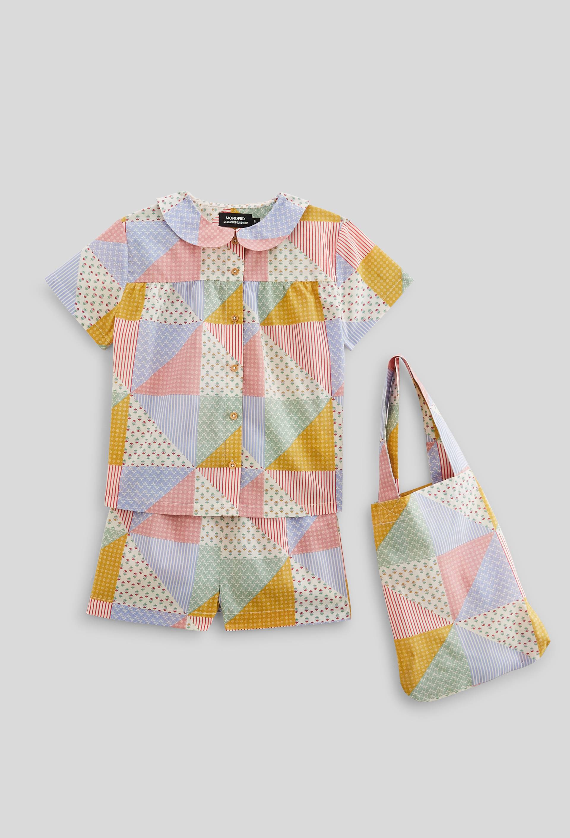 Pyjama chemise short imprimé en gaze de coton BIO GOTS, Beige clair, large image number 0