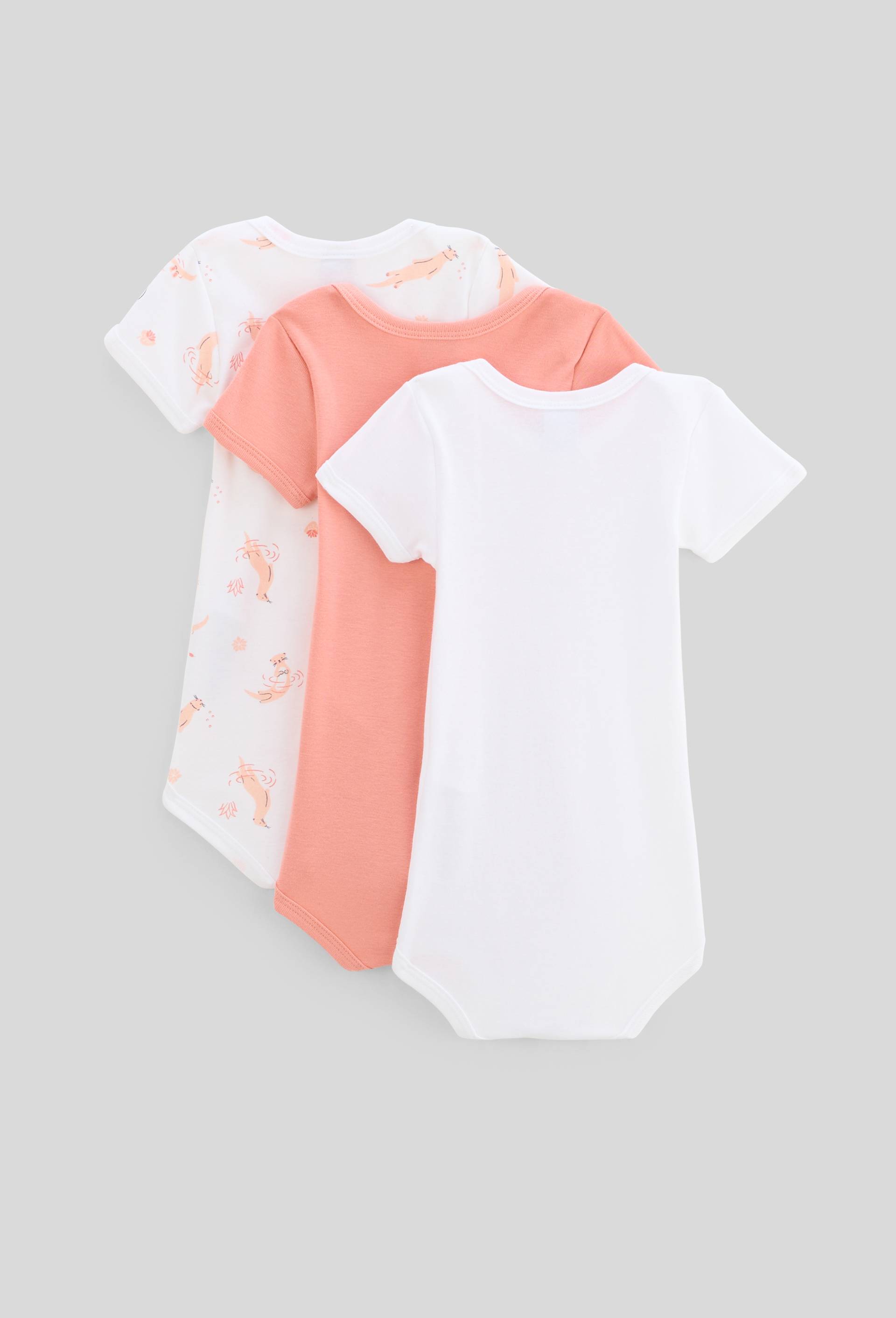 Lot de 3 bodies manches courtes, Petit Bateau, en coton BIO, certifi&eacute; OEKO-TEX, Rose clair, large image number 1