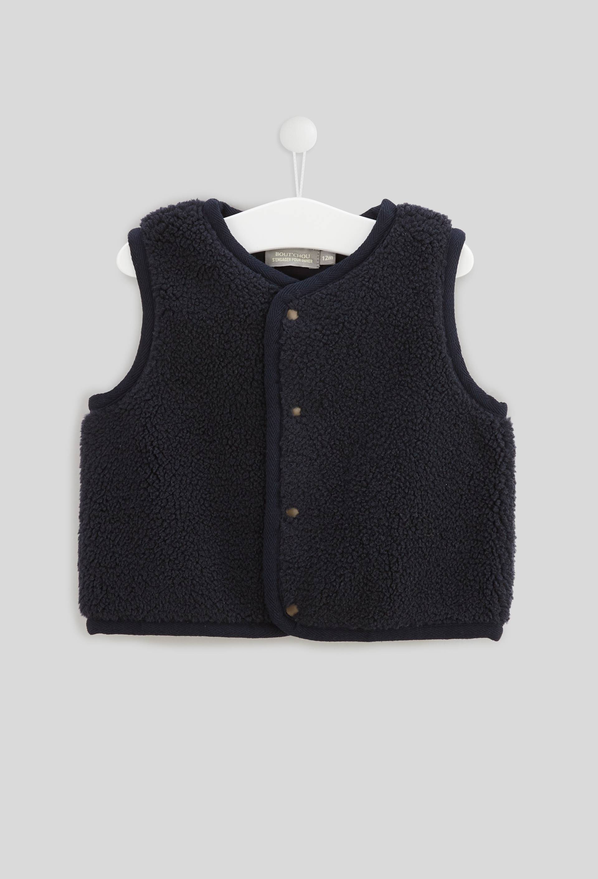 Gilet sans manches uni en sherpa, Bleu foncé, large image number 0