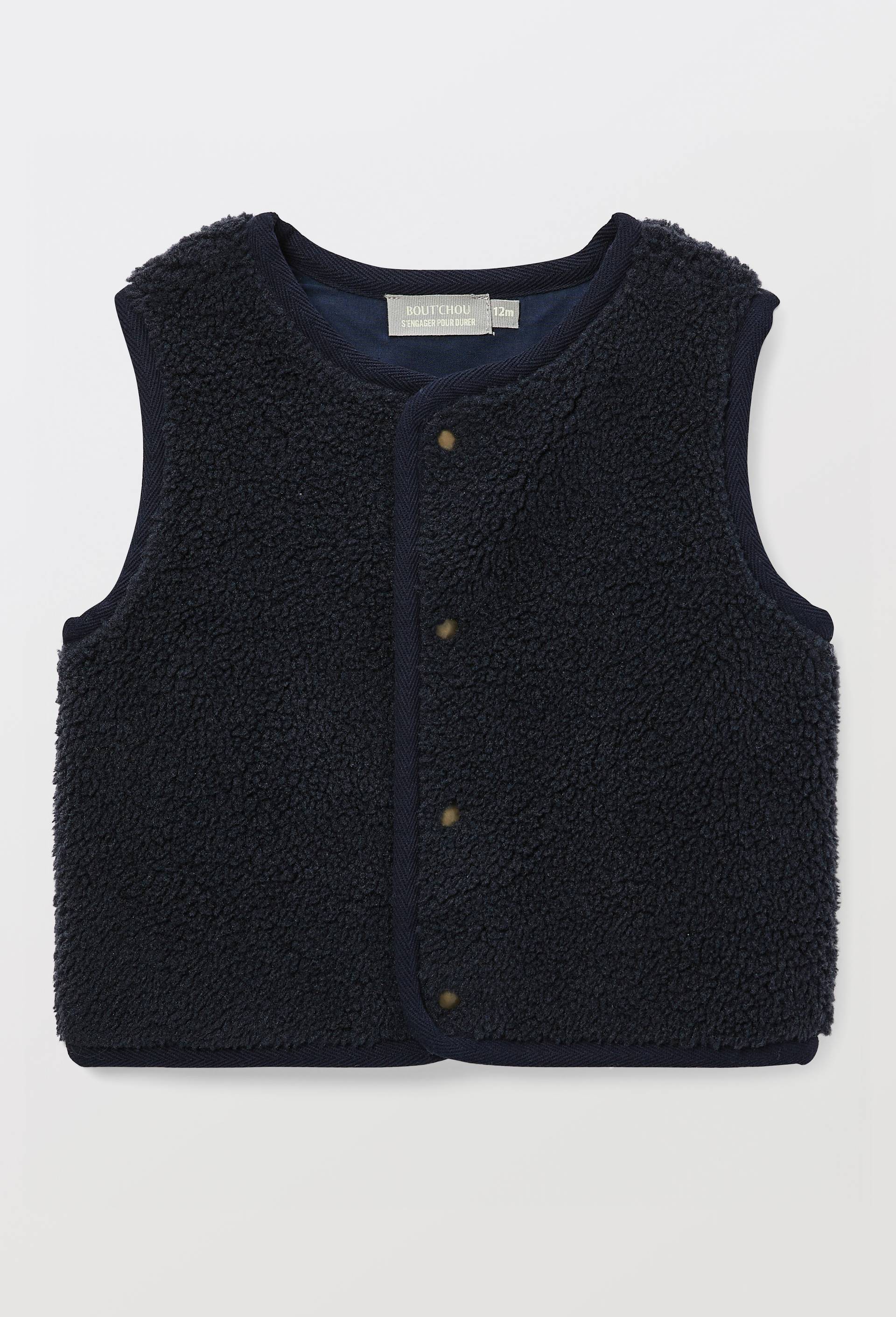 Gilet sans manches uni en sherpa, Bleu fonc&eacute;, large image number 0.0