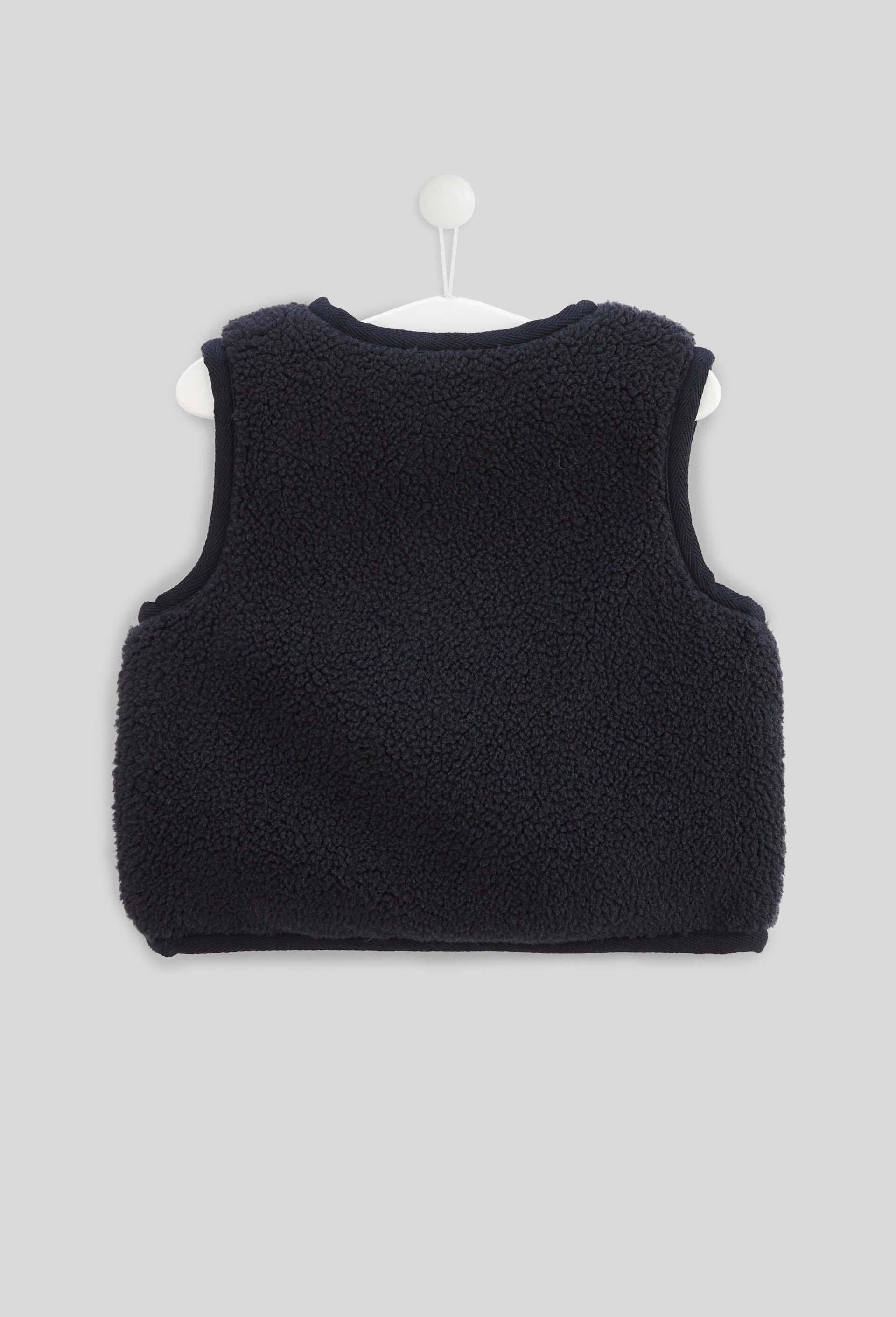 Gilet sans manches uni en sherpa, Bleu foncé, large image number 1