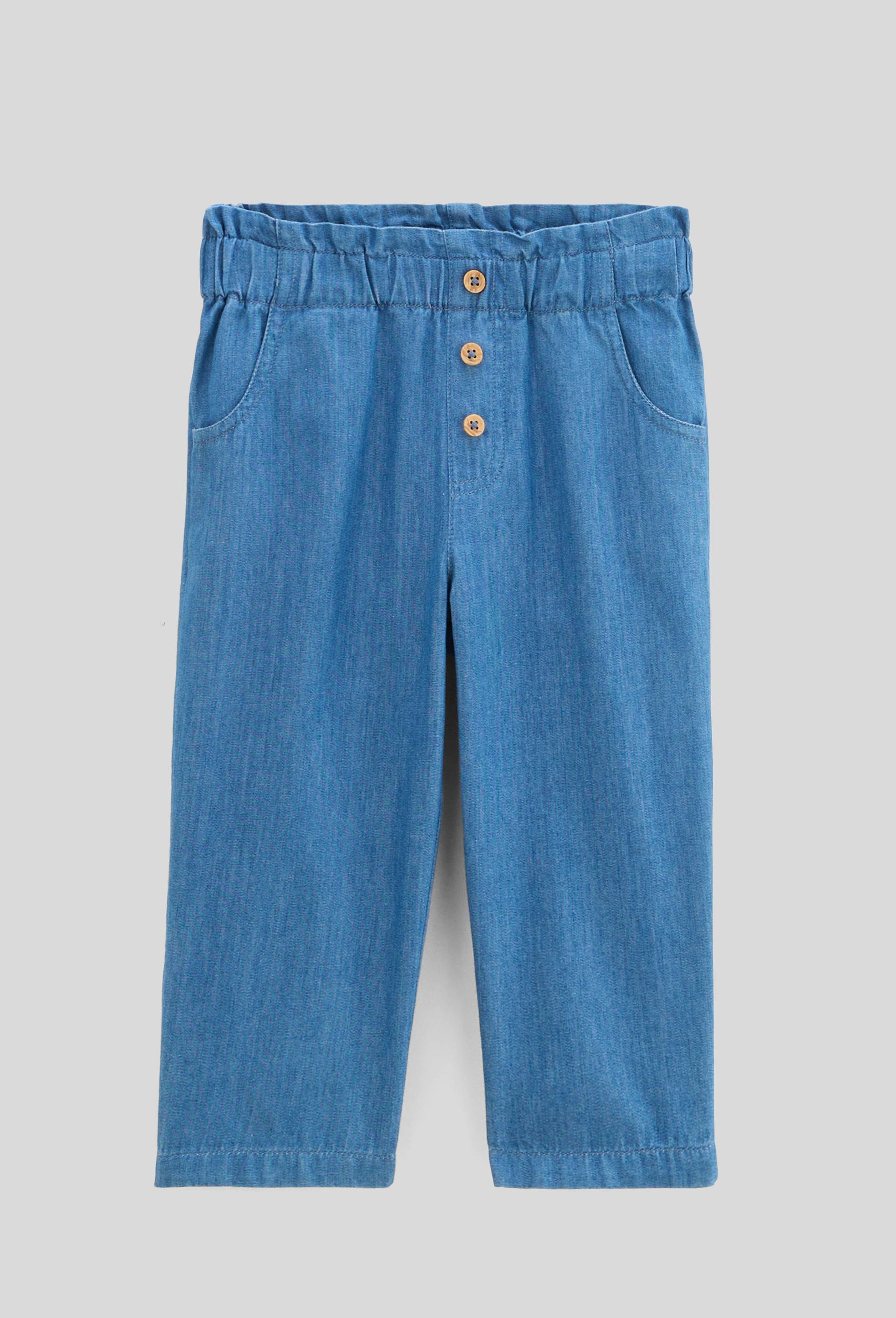 Pantalon taille élastique en chambray en coton BIO GOTS, BLEU, large image number 0