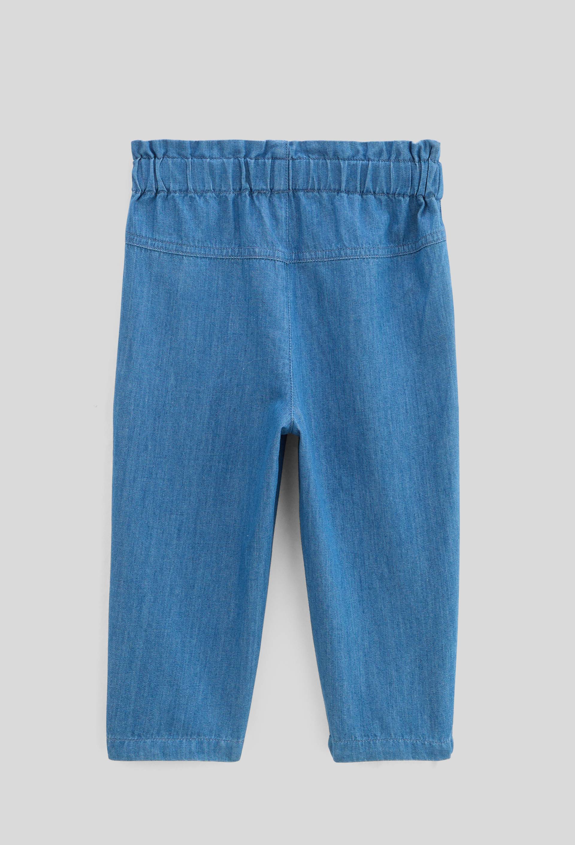 Pantalon taille élastique en chambray en coton BIO GOTS, BLEU, large image number 1.0