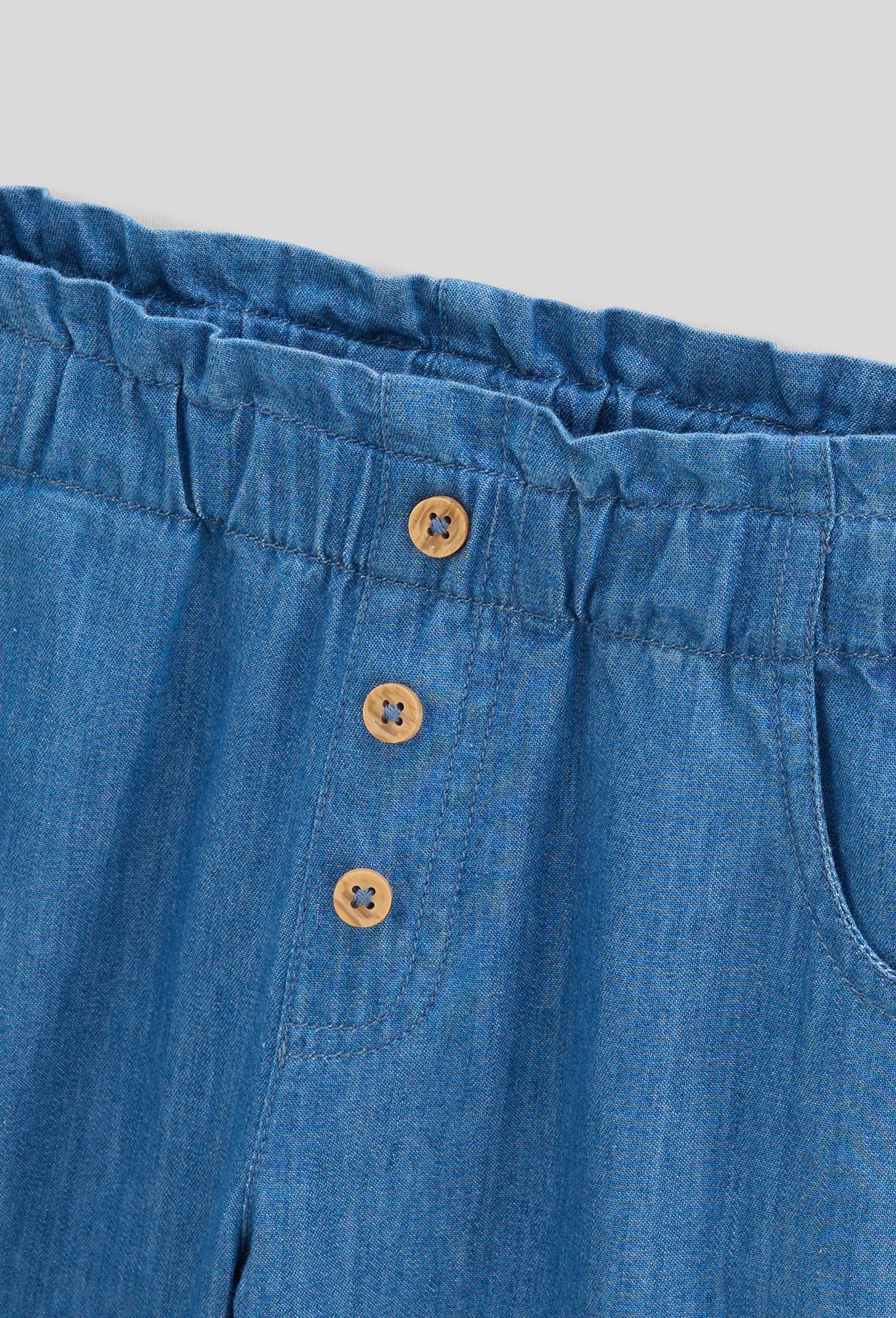 Pantalon taille élastique en chambray en coton BIO GOTS, BLEU, large image number 2