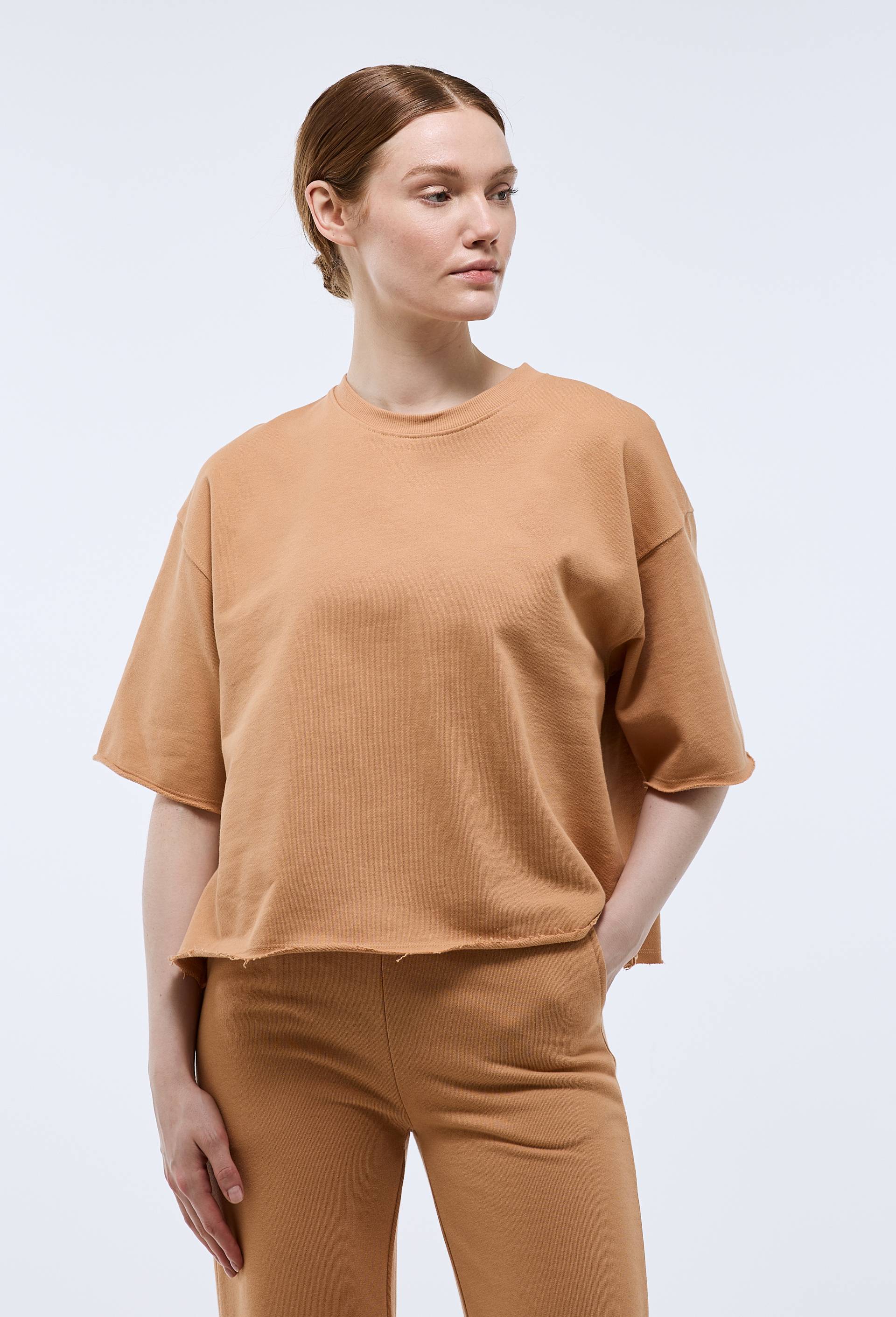 Tee-shirt en molleton l&eacute;ger en coton BIO, Orange clair, large image number 0