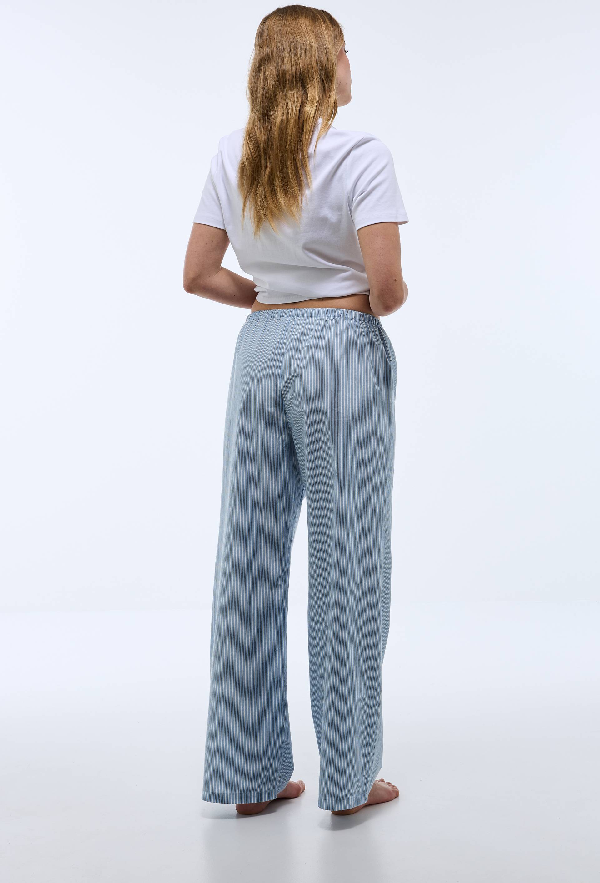 Pantalon ray&eacute; en popeline de coton BIO, Bleu, large image number 1