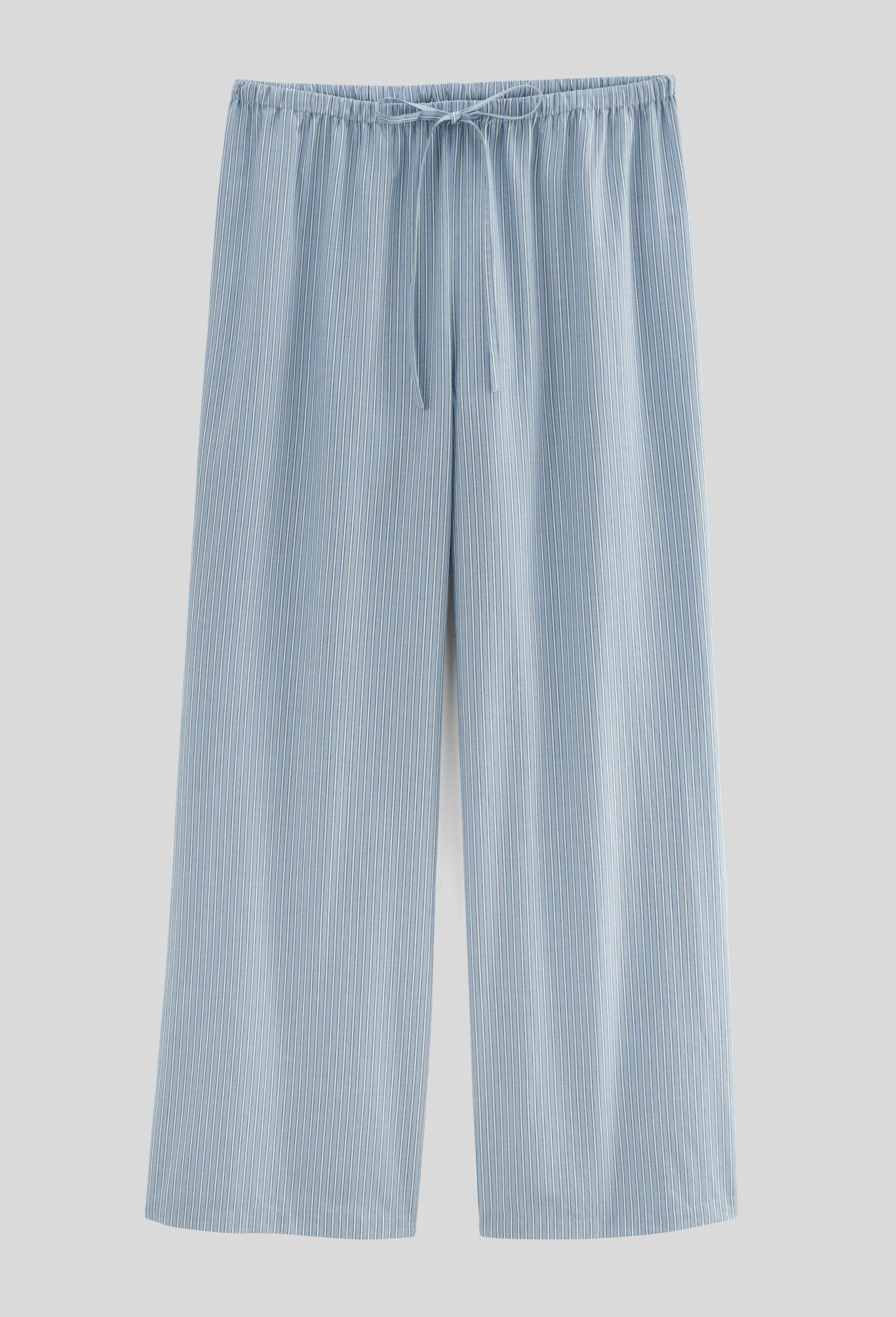 Pantalon ray&eacute; en popeline de coton BIO, Bleu, large image number 2