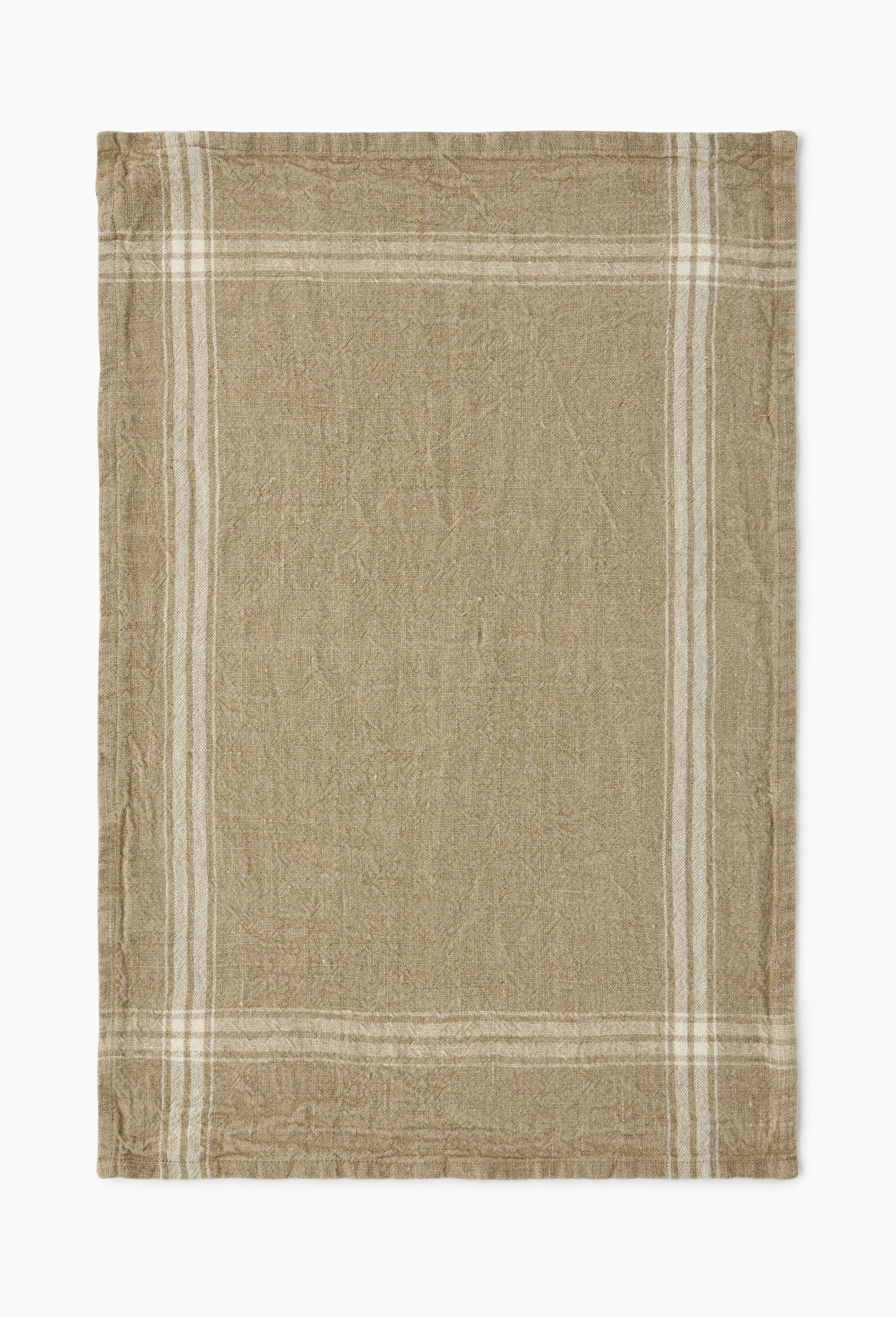 Torchon en lin naturel ray&eacute;, 50x70cm, 100% lin, Beige clair, large image number 0.0