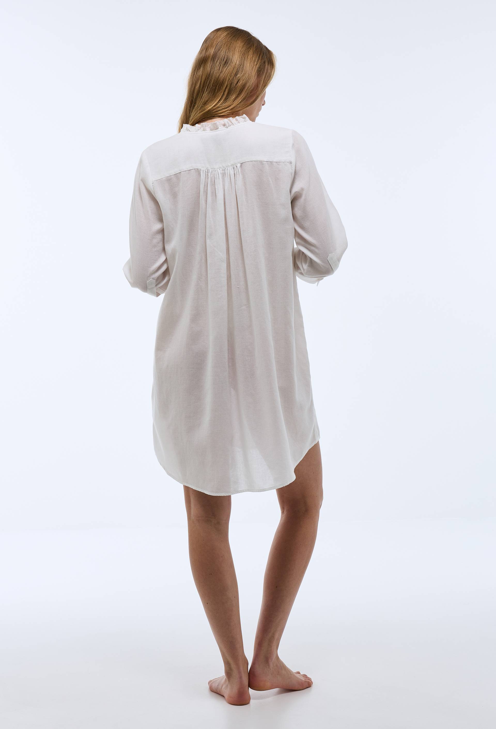 Chemise de nuit unie avec d&eacute;tail plastron en coton BIO, Ecru, large image number 2