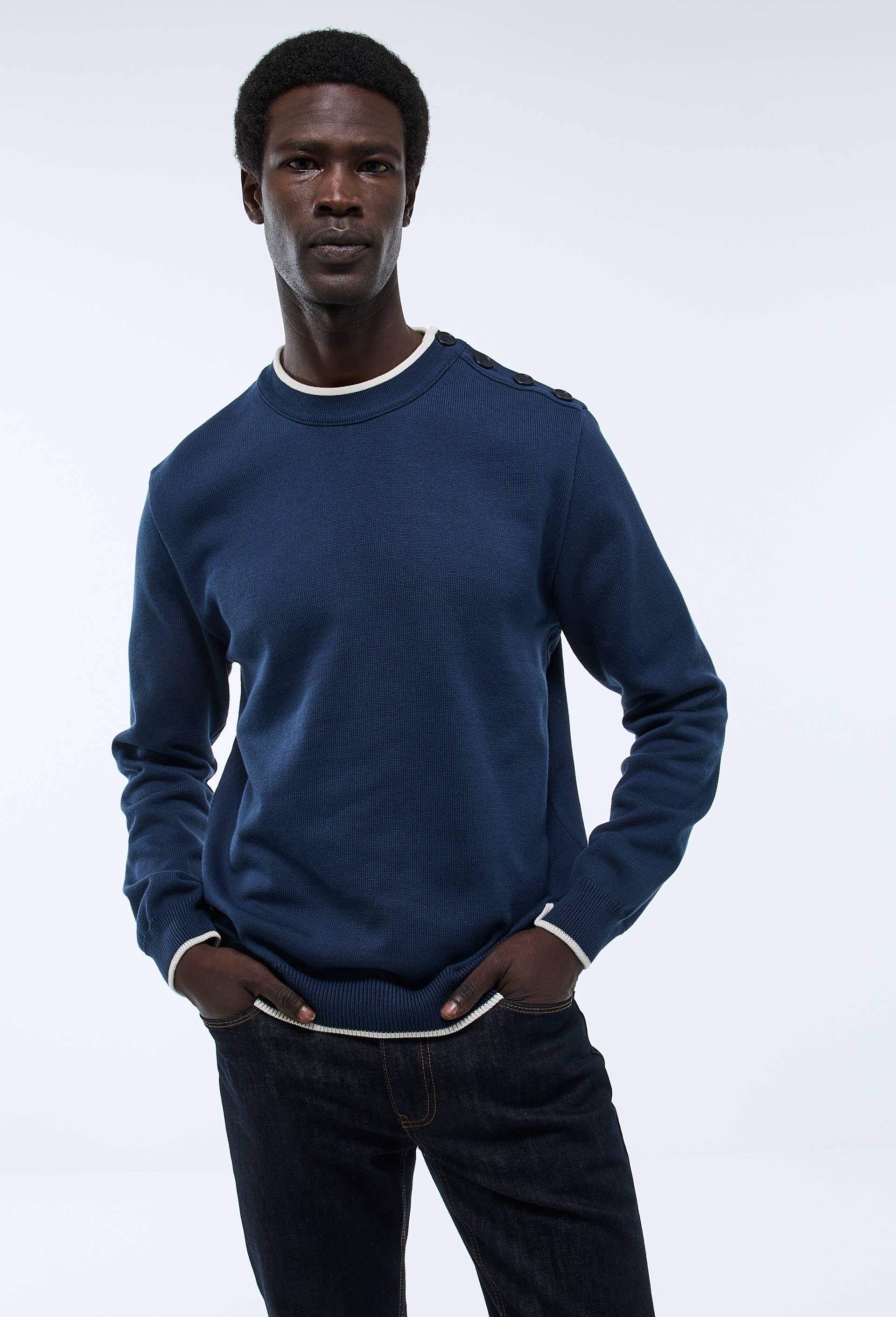 Pull col rond Made In France, Bleu fonc&eacute;, large image number 0