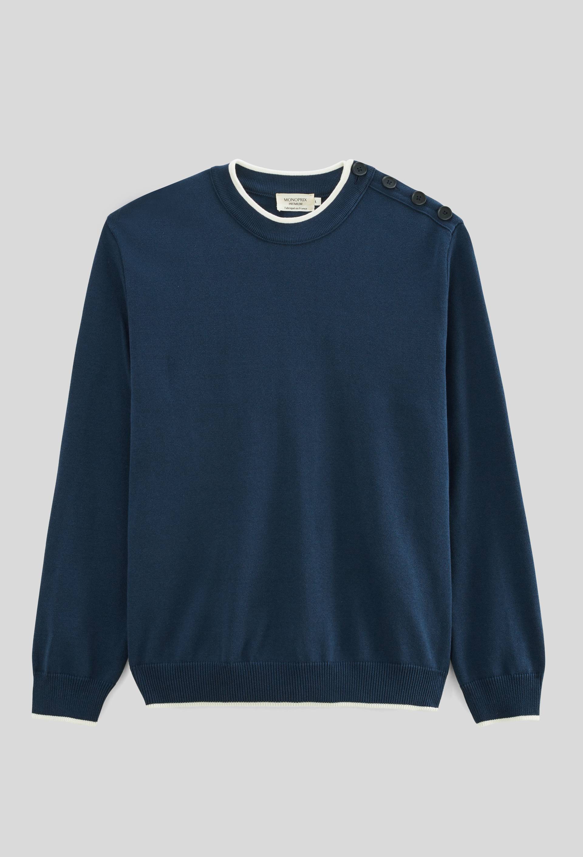 Pull col rond Made In France, Bleu fonc&eacute;, large image number 3
