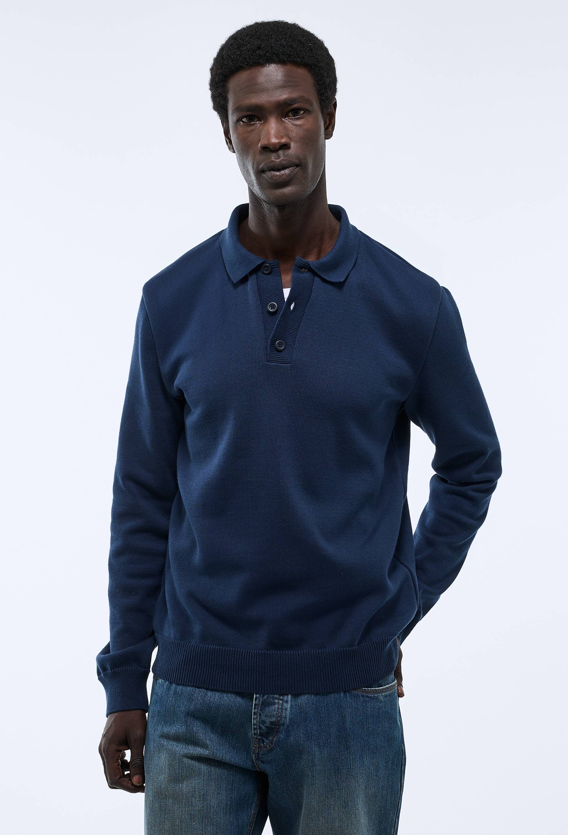 Pull col polo Made in France, Bleu fonc&eacute;, large image number 0