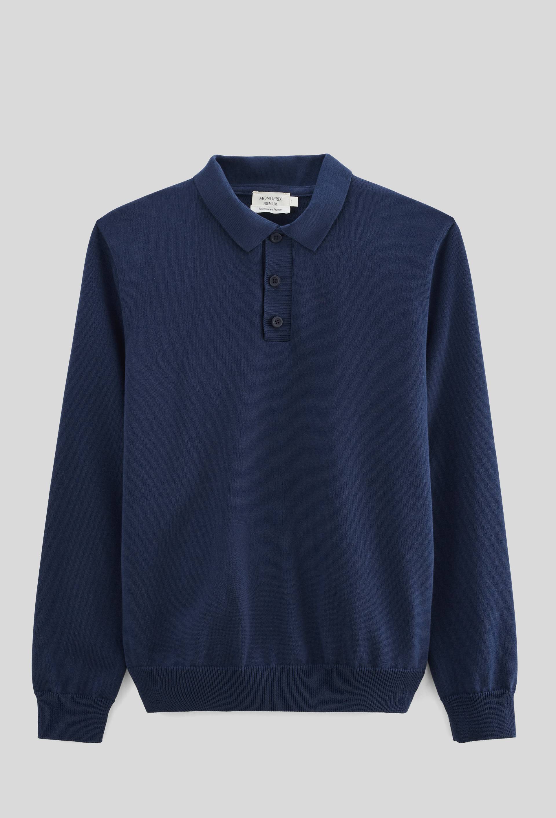 Pull col polo Made in France, Bleu fonc&eacute;, large image number 2