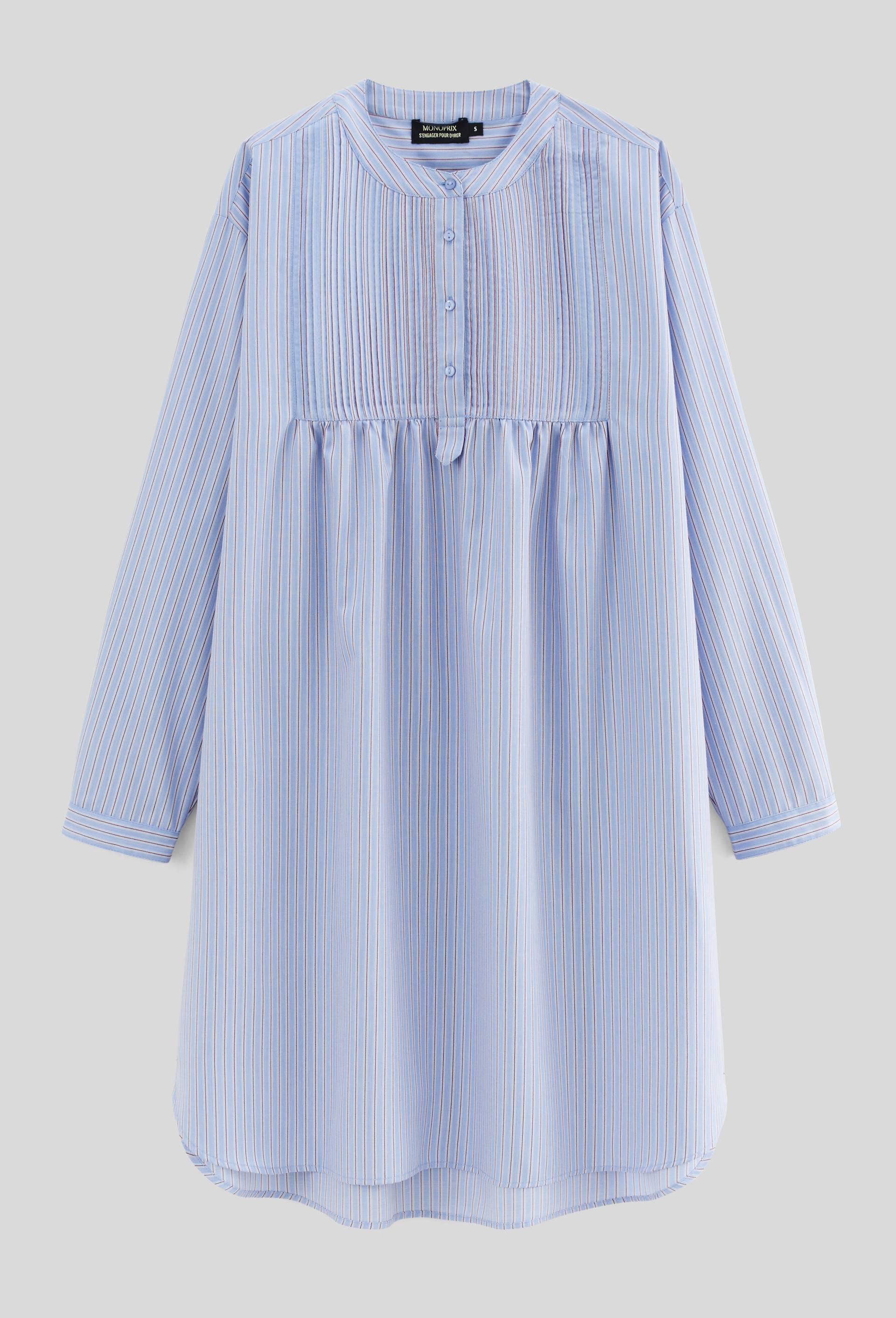 Chemise de nuit manches longues  &agrave; rayures fines, Bleu, large image number 2