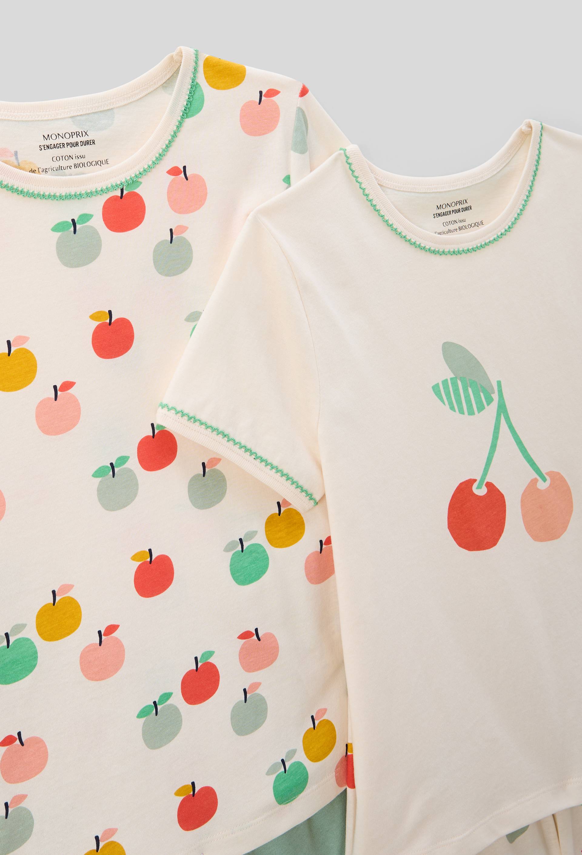Lot de 2 pyjamas shorts imprim&eacute; en jersey coton BIO GOTS, Vert clair, large image number 2