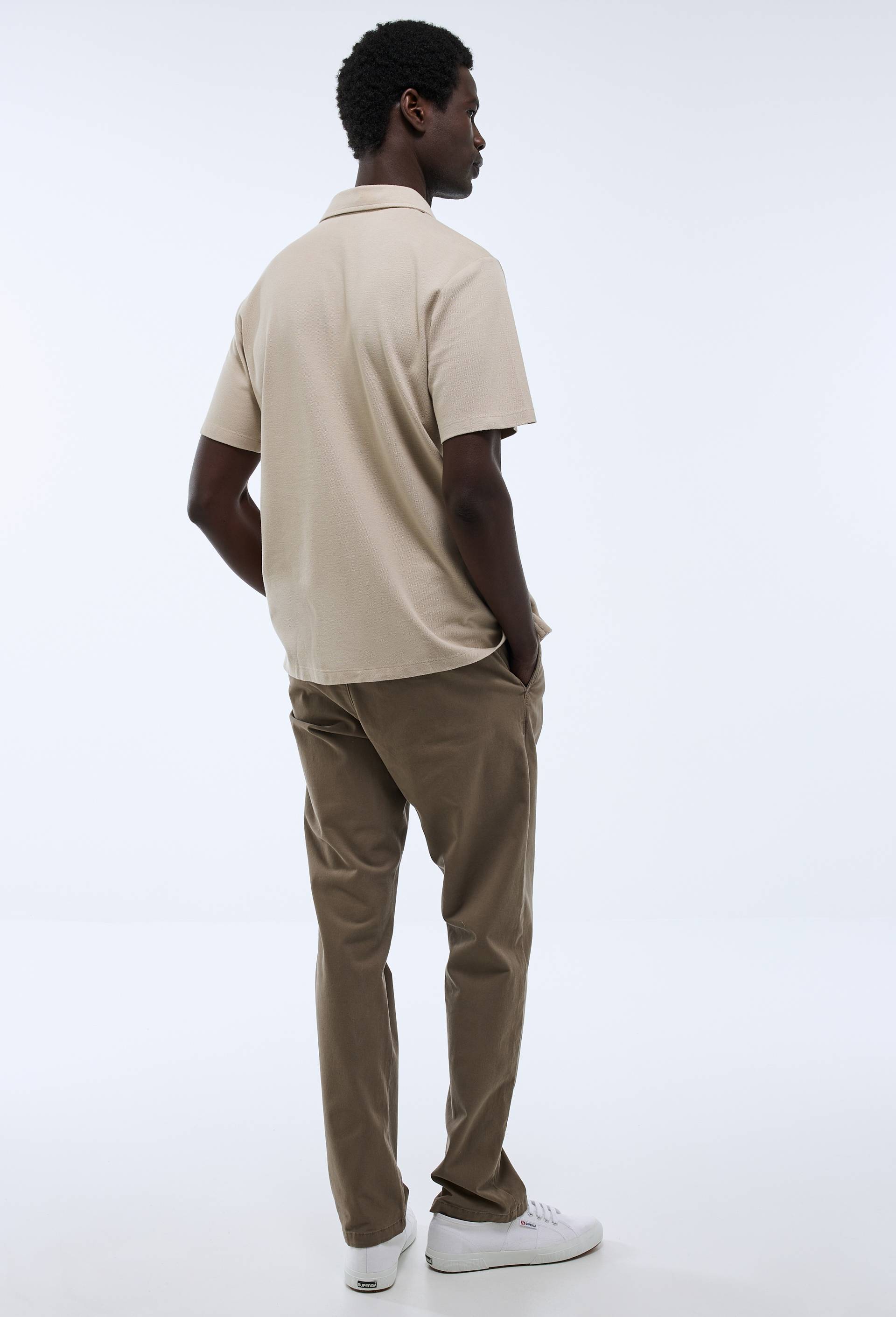 Polo col v manches courtes  en coton, Beige clair, large image number 1