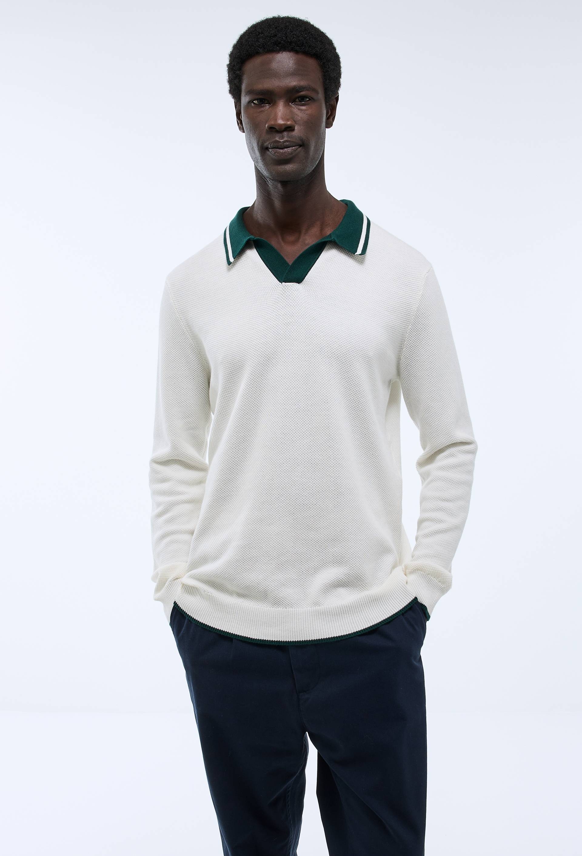 Polo de golf manches longues en maille à col contrasté - SPORT - Modalova