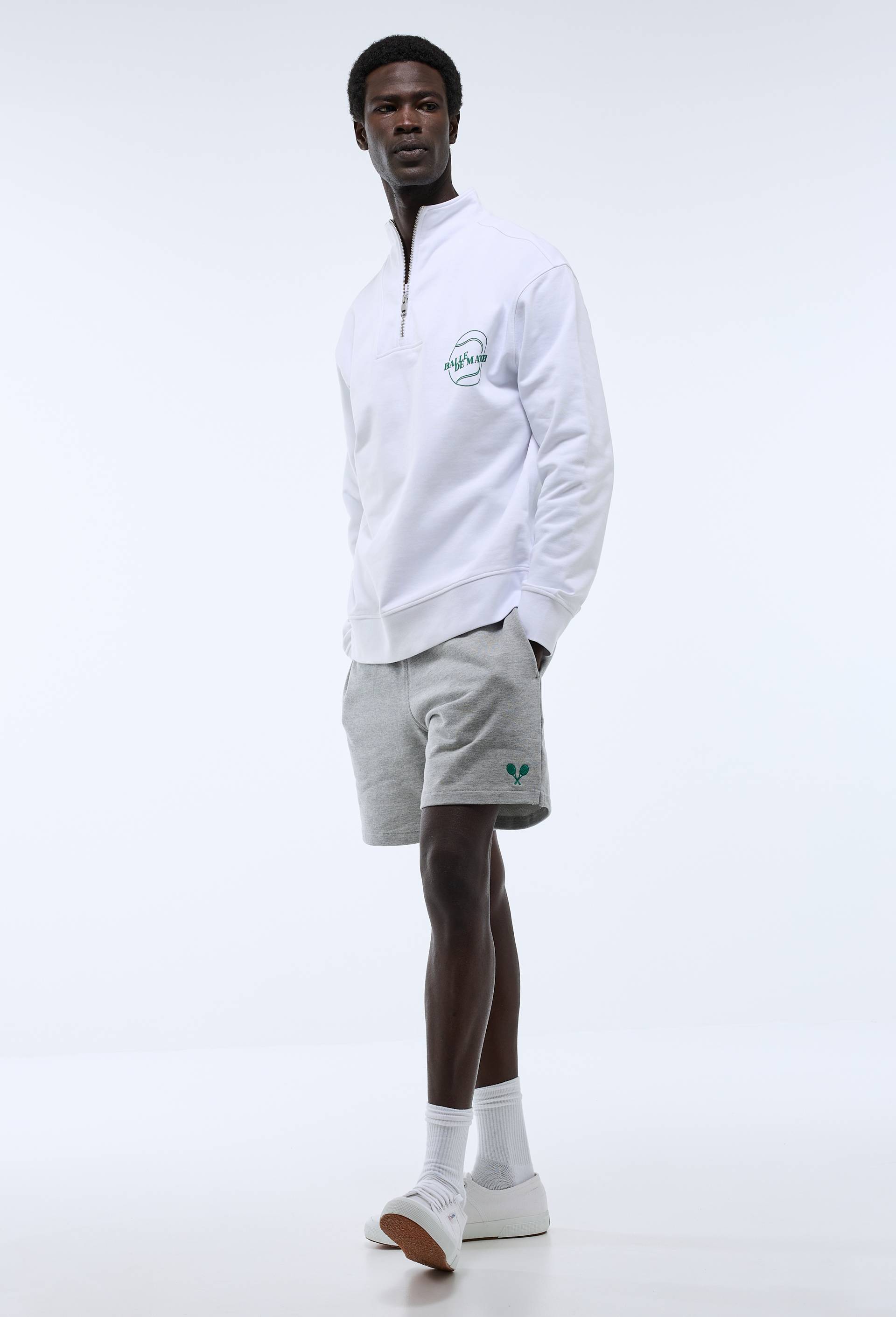 Sweat col camioneur en molleton de coton BIO GOTS, Blanc, large image number 0