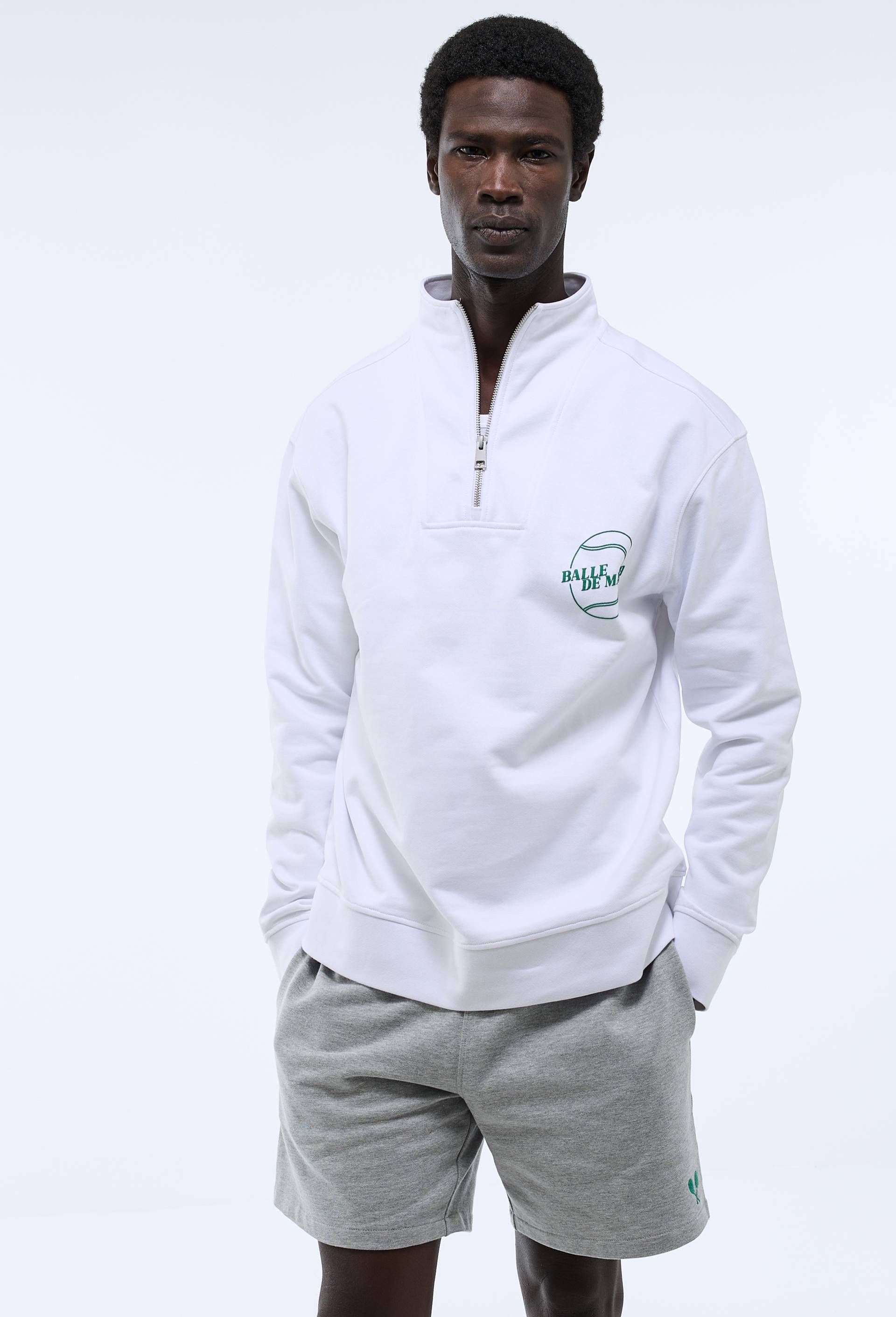 Sweat col camioneur en molleton de coton BIO GOTS, Blanc, large image number 1