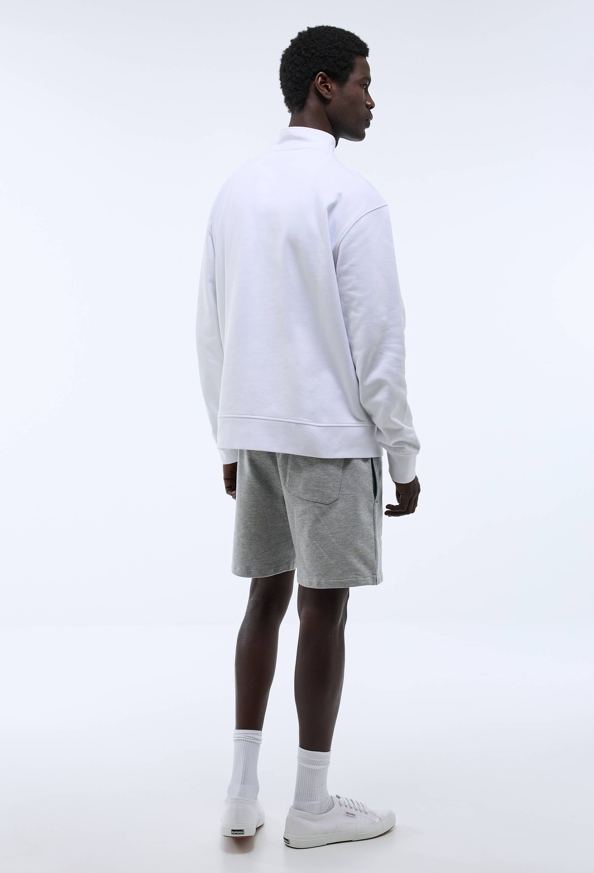Sweat col camioneur en molleton de coton BIO GOTS, Blanc, large image number 2