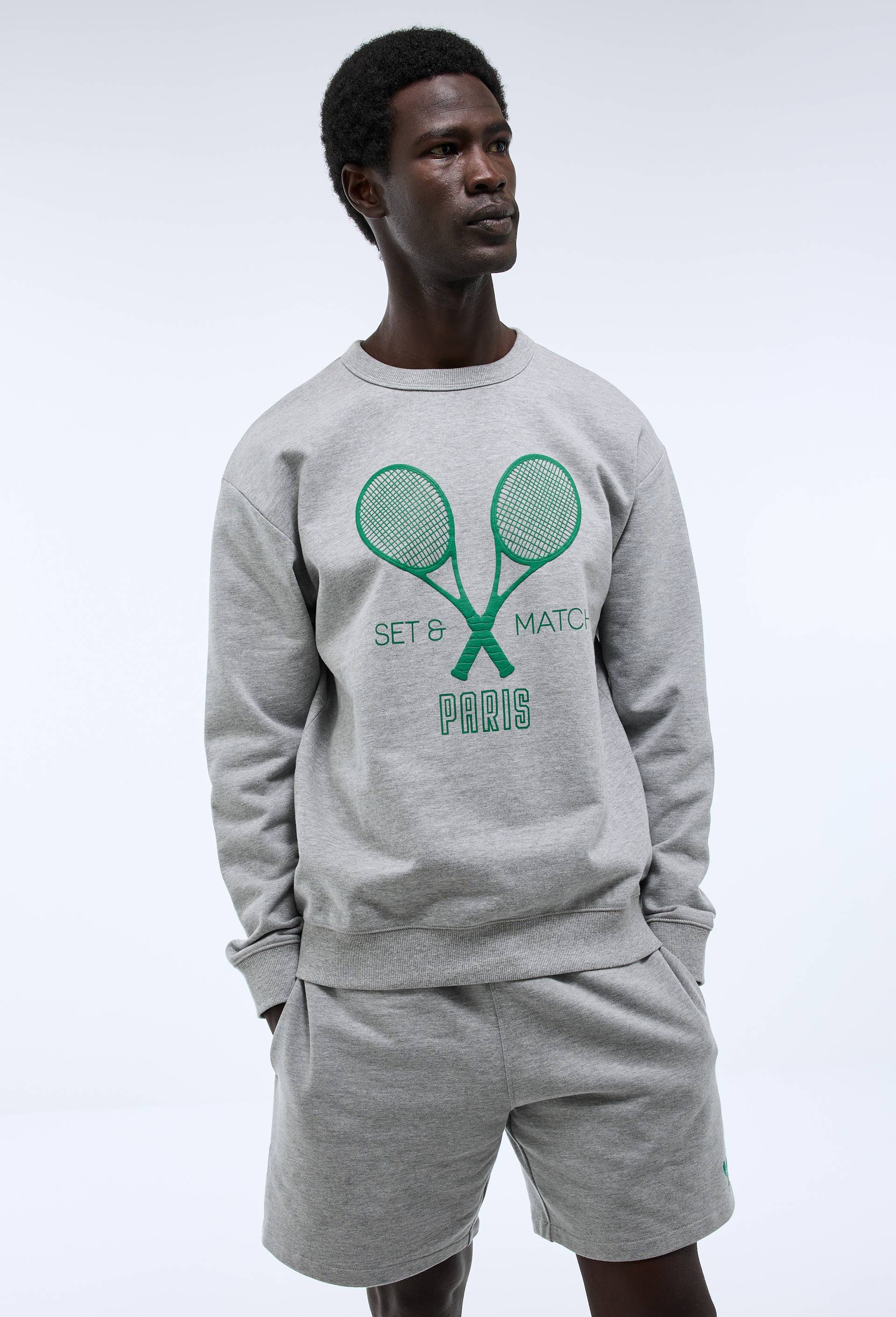 Sweat de tennis manches longues en molleton de coton BIO GOTS, Gris, large image number 1
