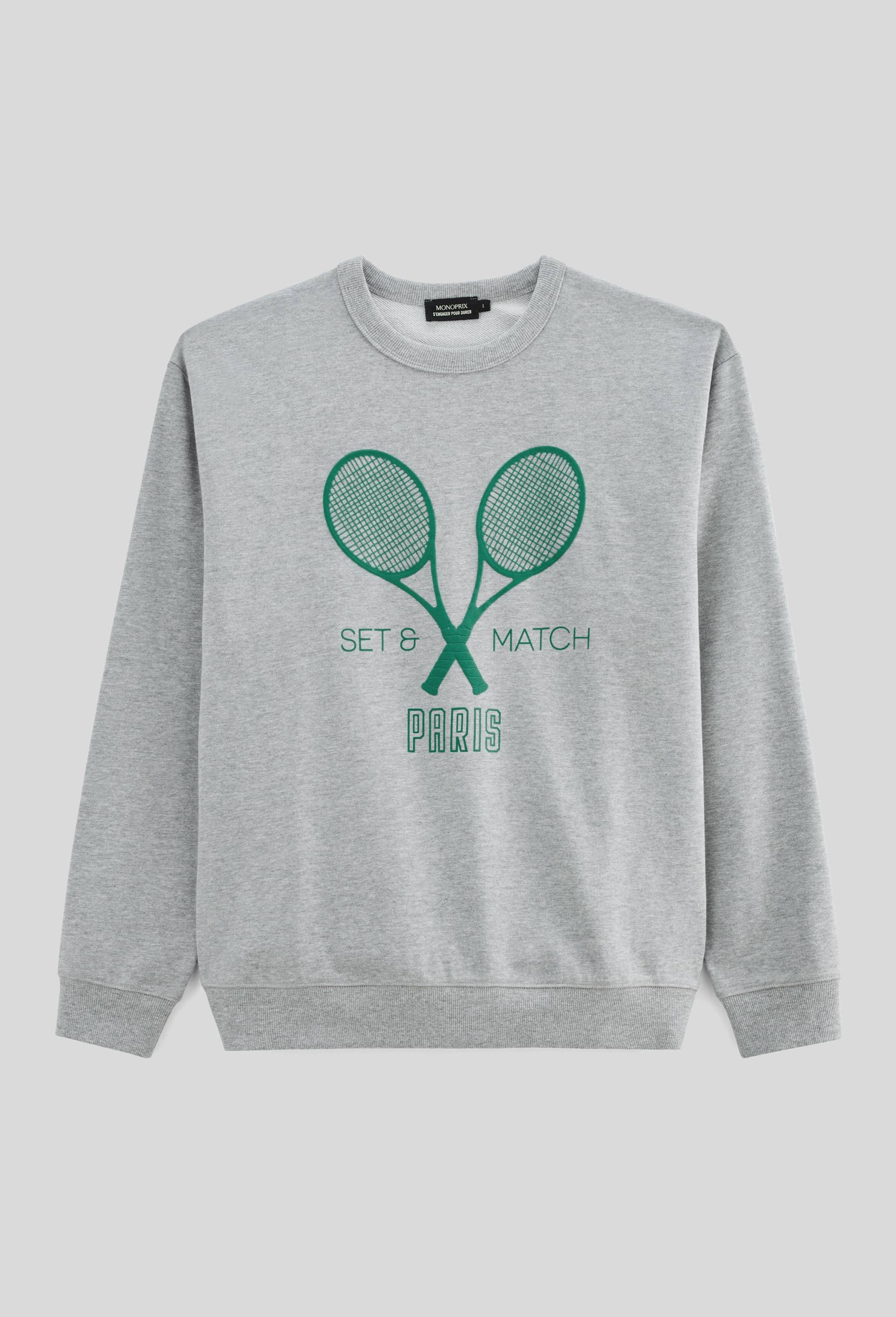 Sweat de tennis manches longues en molleton de coton BIO GOTS, Gris, large image number 3