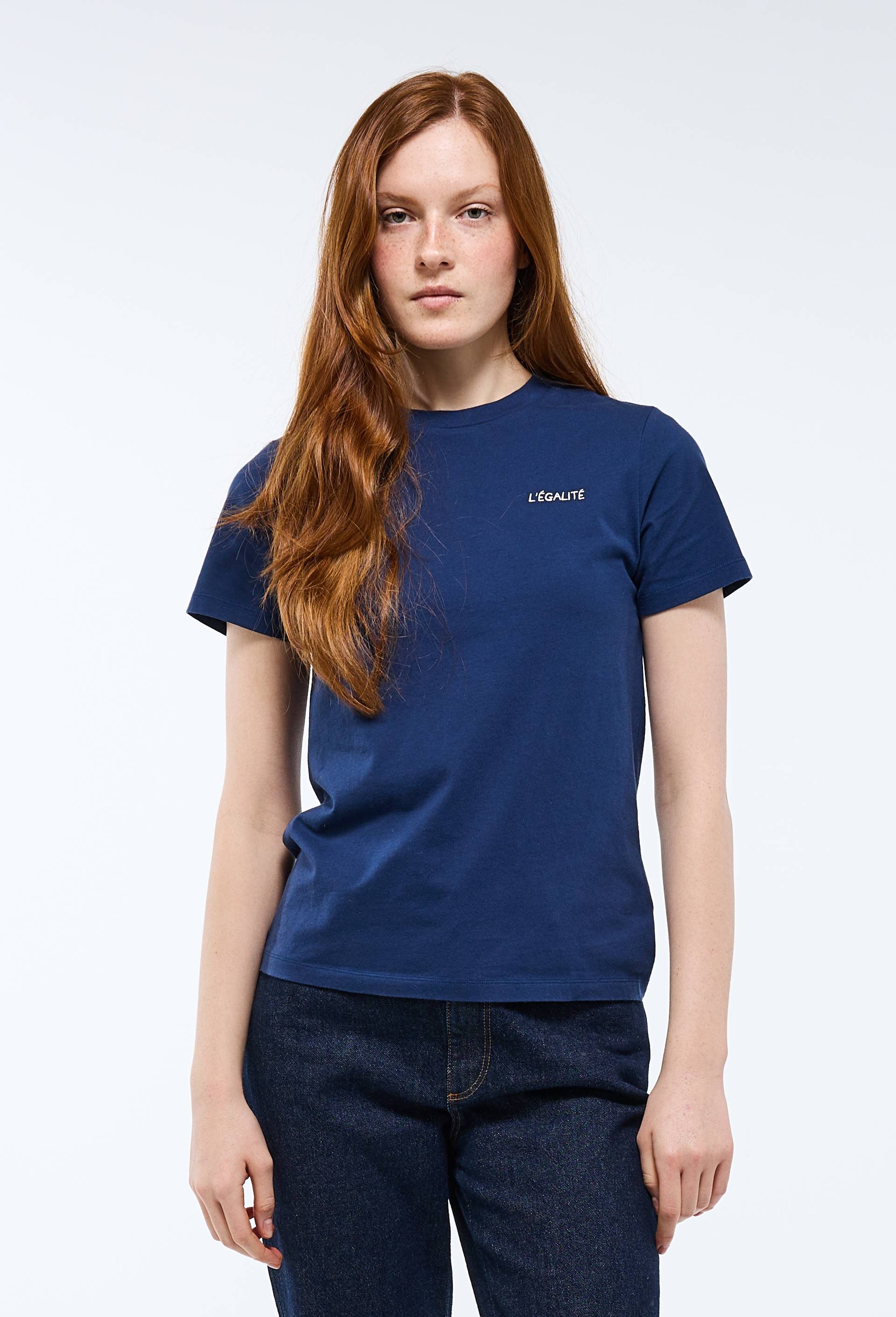 T-shirt &agrave; manches courtes &agrave; message imprim&eacute; en coton BIO, Bleu fonc&eacute;, large image number 1