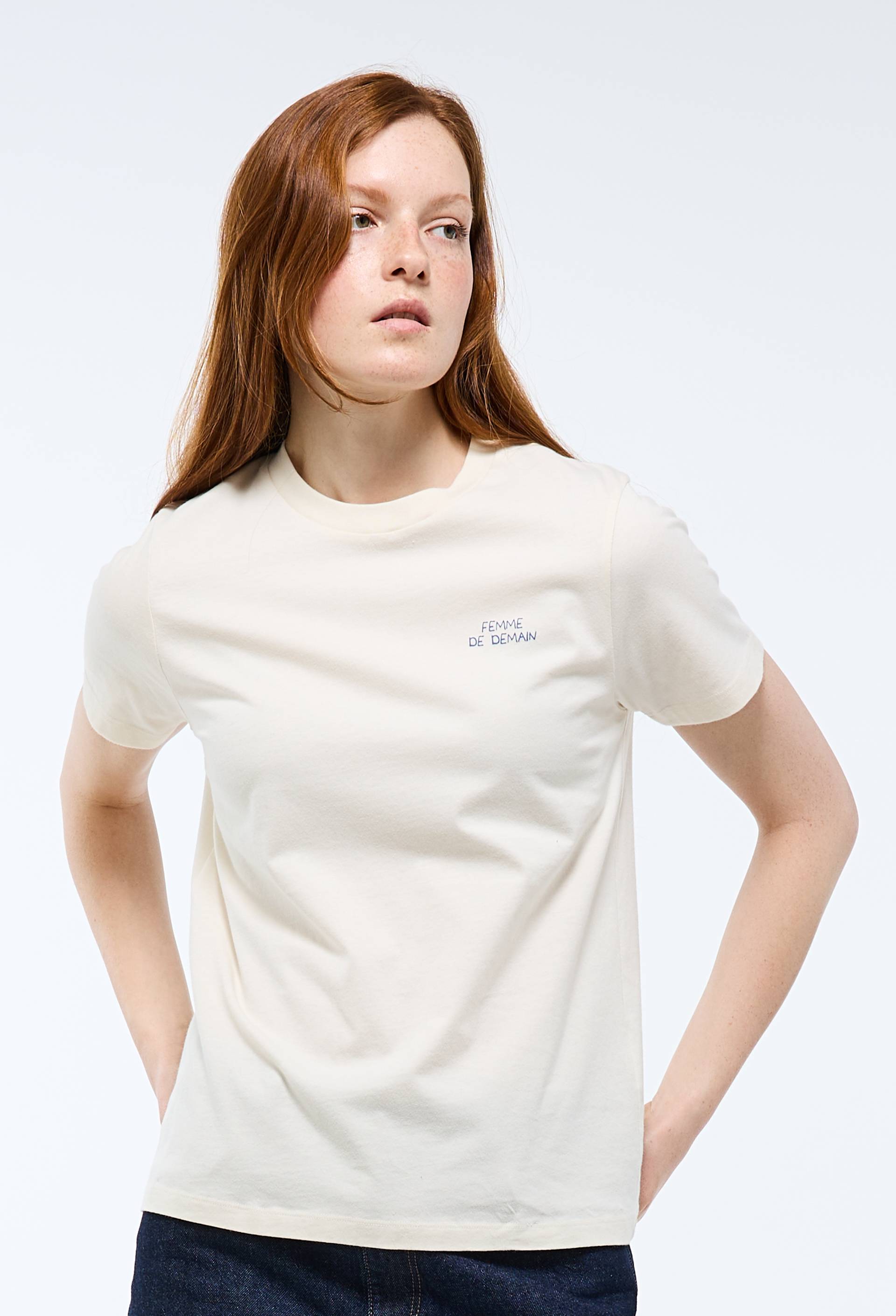 T-shirt &agrave; manches courtes imprim&eacute;s plac&eacute;s en coton BIO, Ecru, swatch image