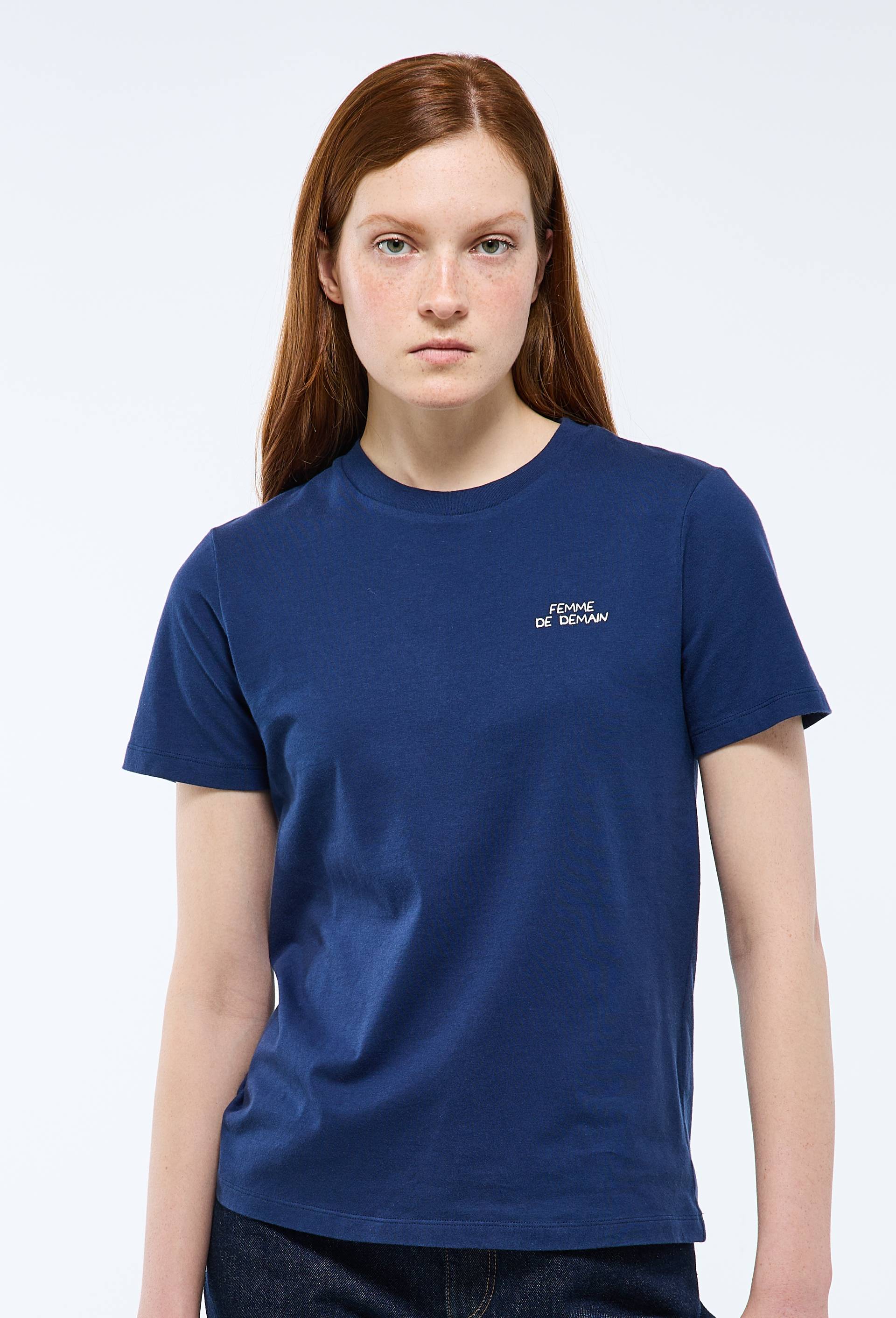 T-shirt &agrave; manches courtes imprim&eacute;s plac&eacute;s en coton BIO, Bleu fonc&eacute;, large image number 0