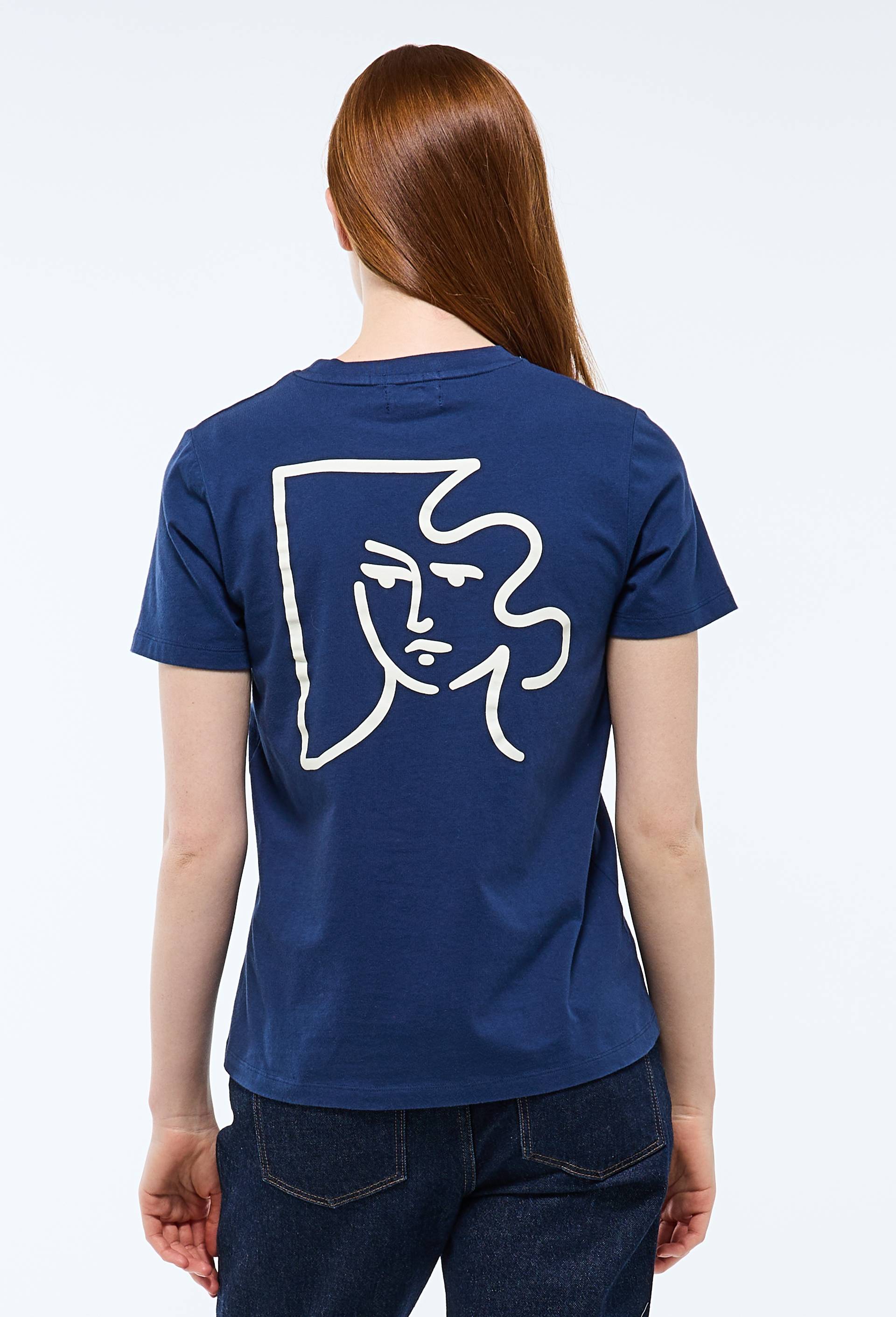 T-shirt &agrave; manches courtes imprim&eacute;s plac&eacute;s en coton BIO, Bleu fonc&eacute;, large image number 1