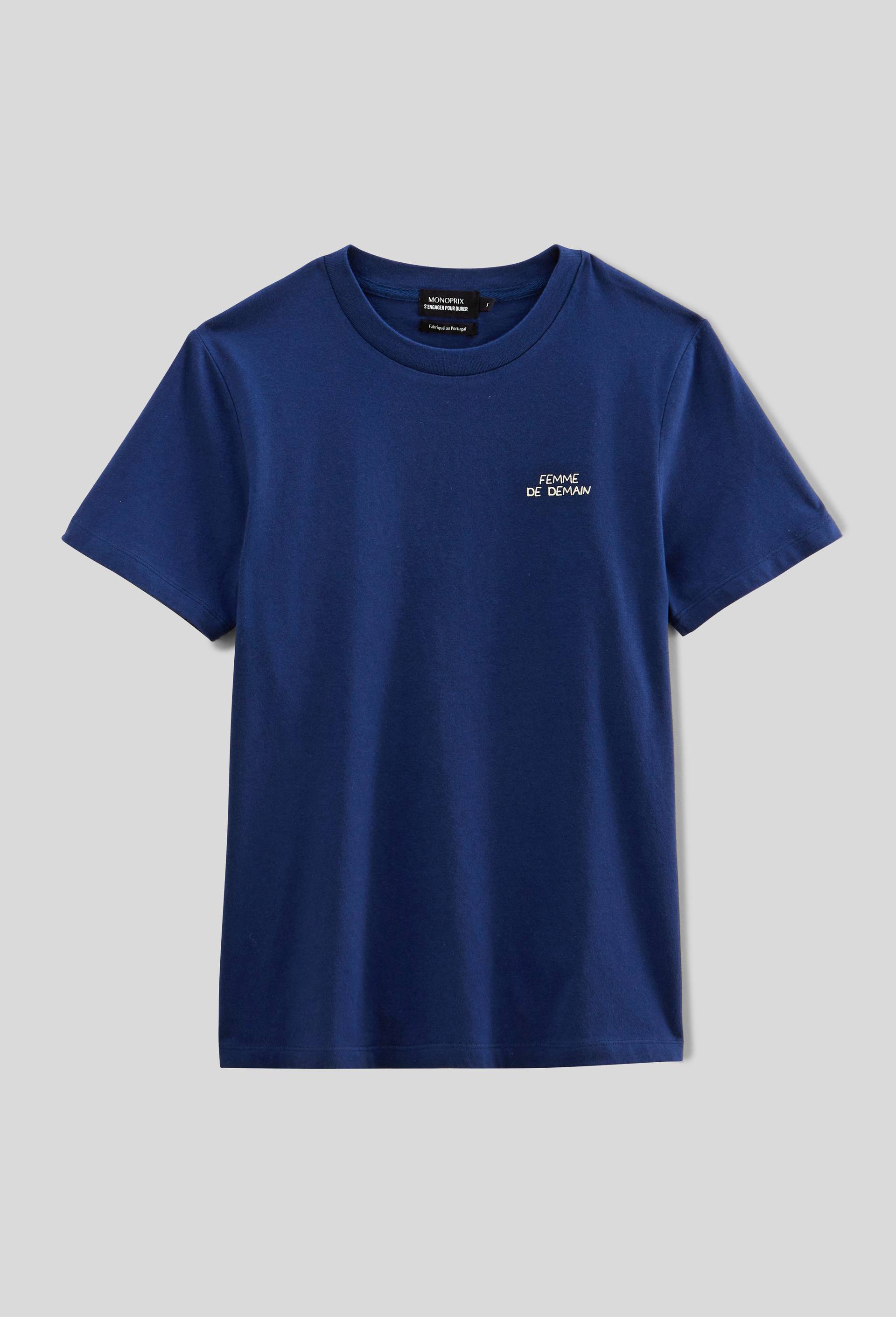 T-shirt &agrave; manches courtes imprim&eacute;s plac&eacute;s en coton BIO, Bleu fonc&eacute;, large image number 2