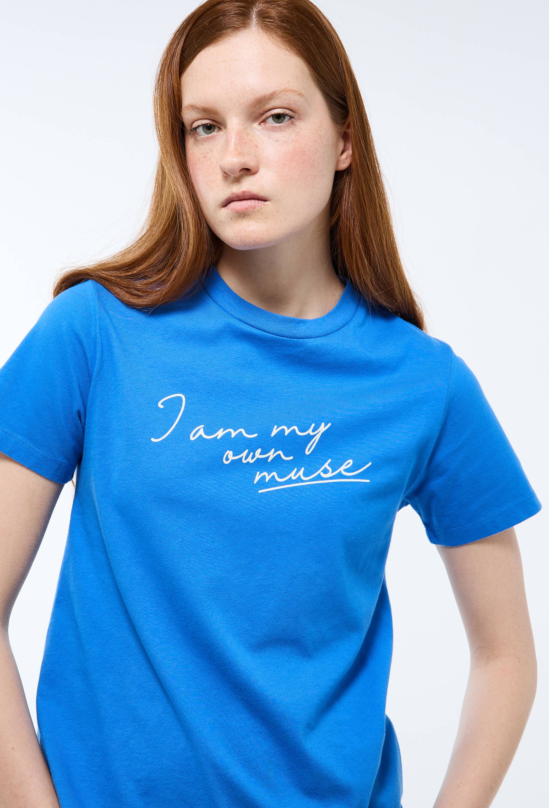 T-shirt &agrave; manches courtes &agrave; message imprim&eacute; en coton BIO, Bleu, large image number 0
