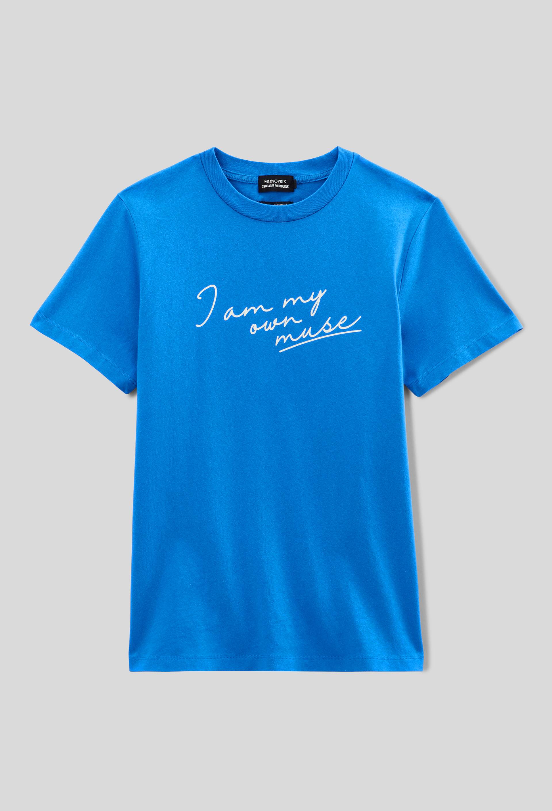 T-shirt &agrave; manches courtes &agrave; message imprim&eacute; en coton BIO, Bleu, large image number 2.0