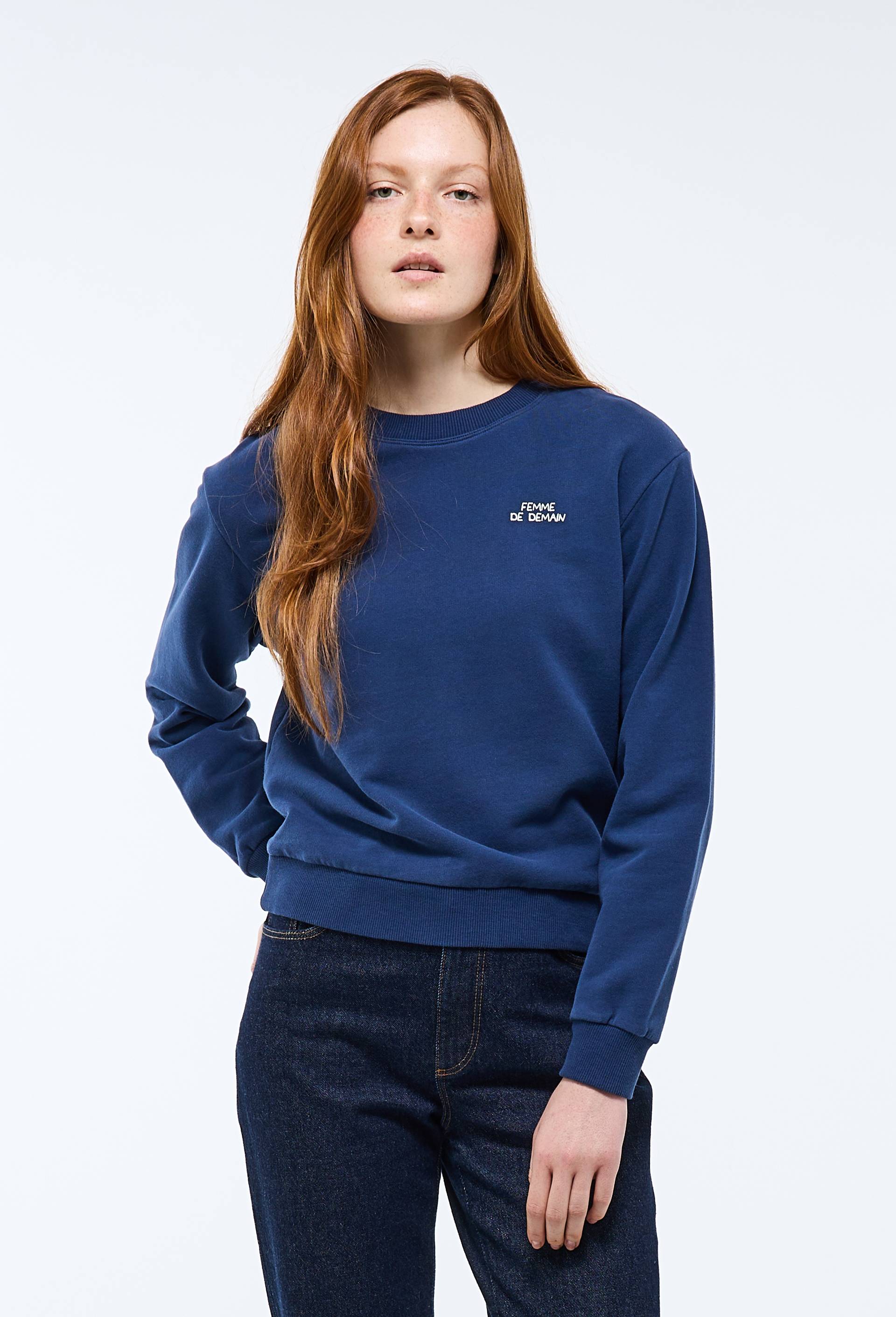 Sweat manches longues texte plac&eacute; en coton BIO, Bleu fonc&eacute;, large image number 0