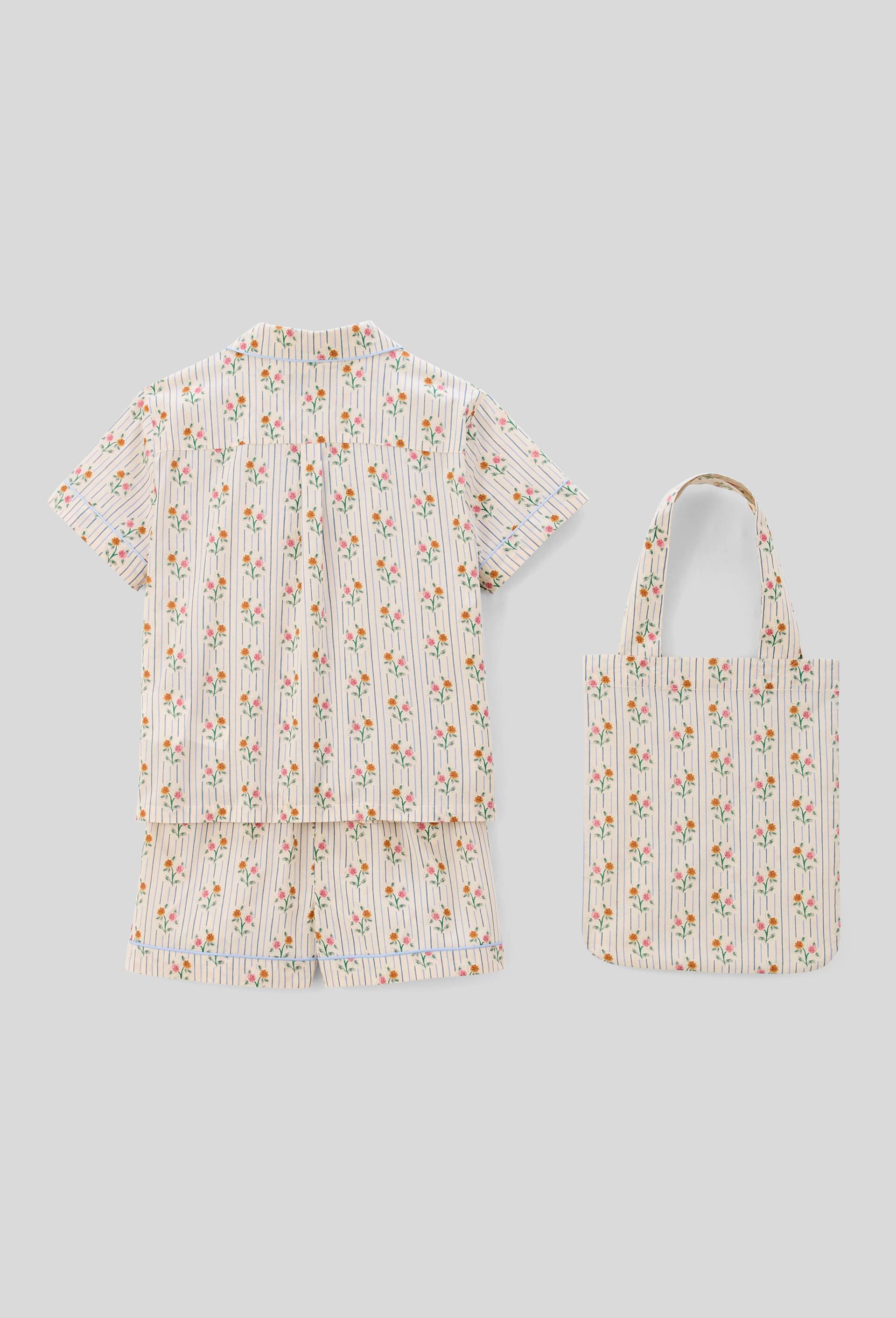 Pyjama chemise short imprimé en coton BIO GOTS, Beige clair, large image number 1.0
