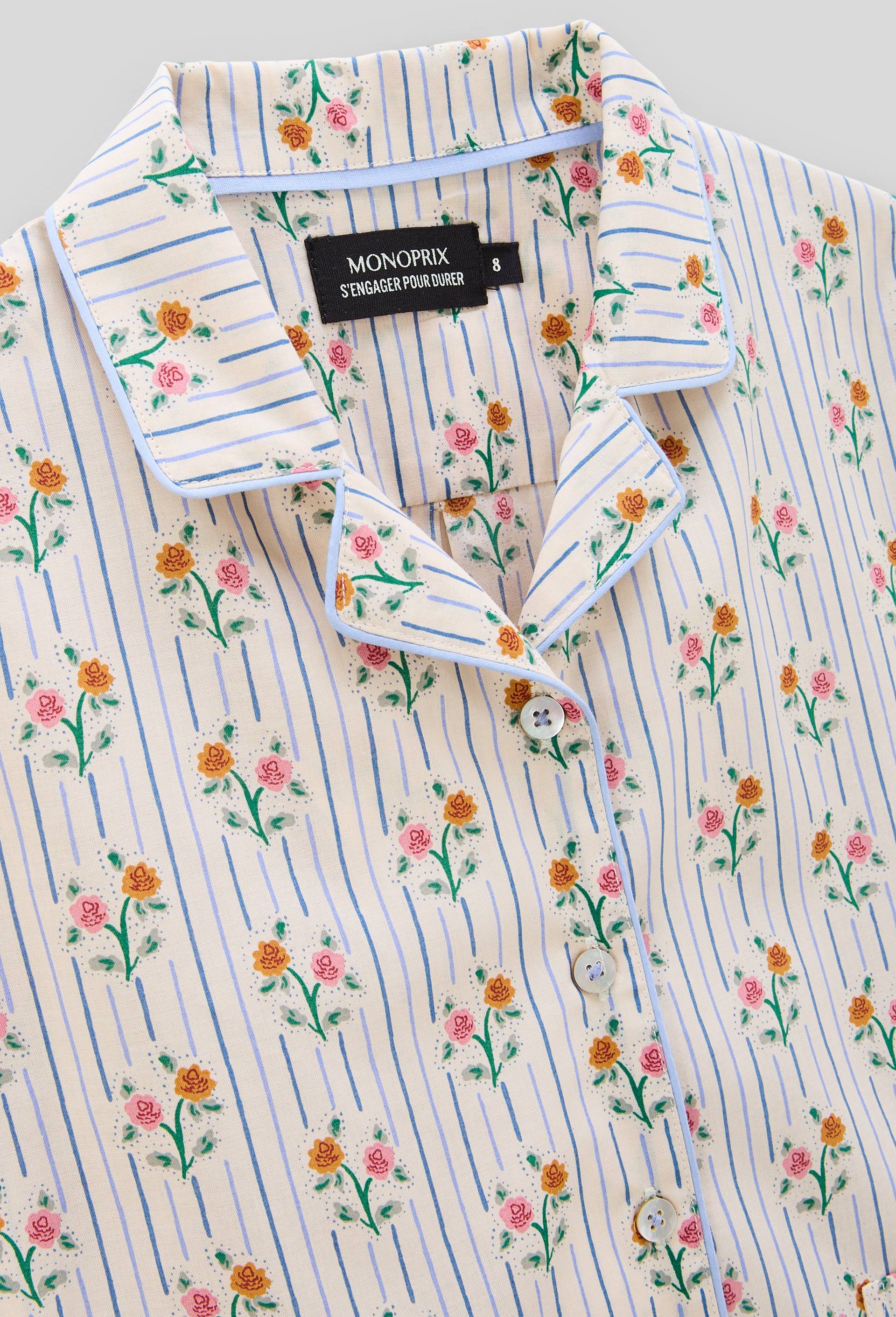 Pyjama chemise short imprimé en coton BIO GOTS, Beige clair, large image number 2