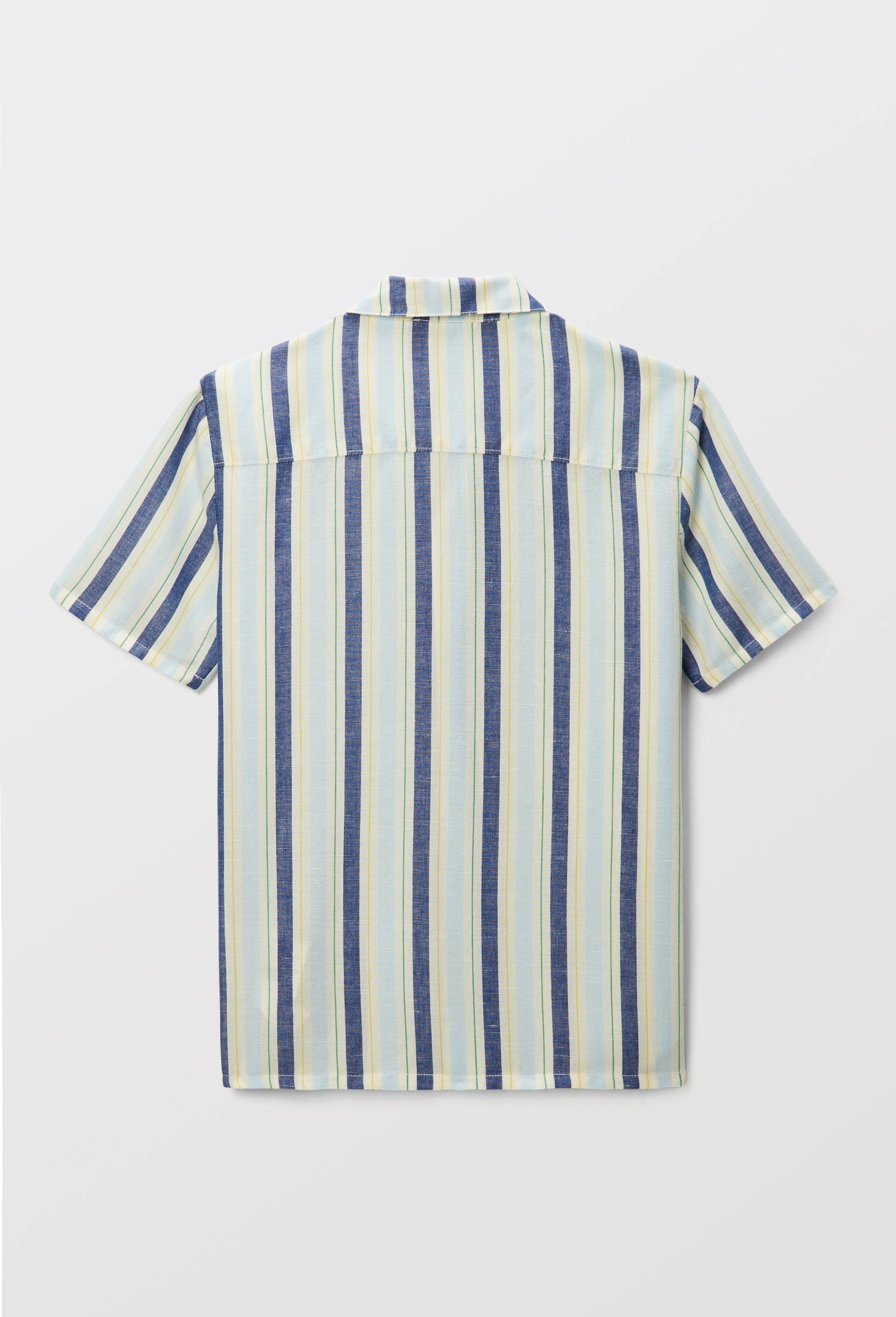 Chemise manches courtes rayée en coton et lin, Bleu, large image number 2