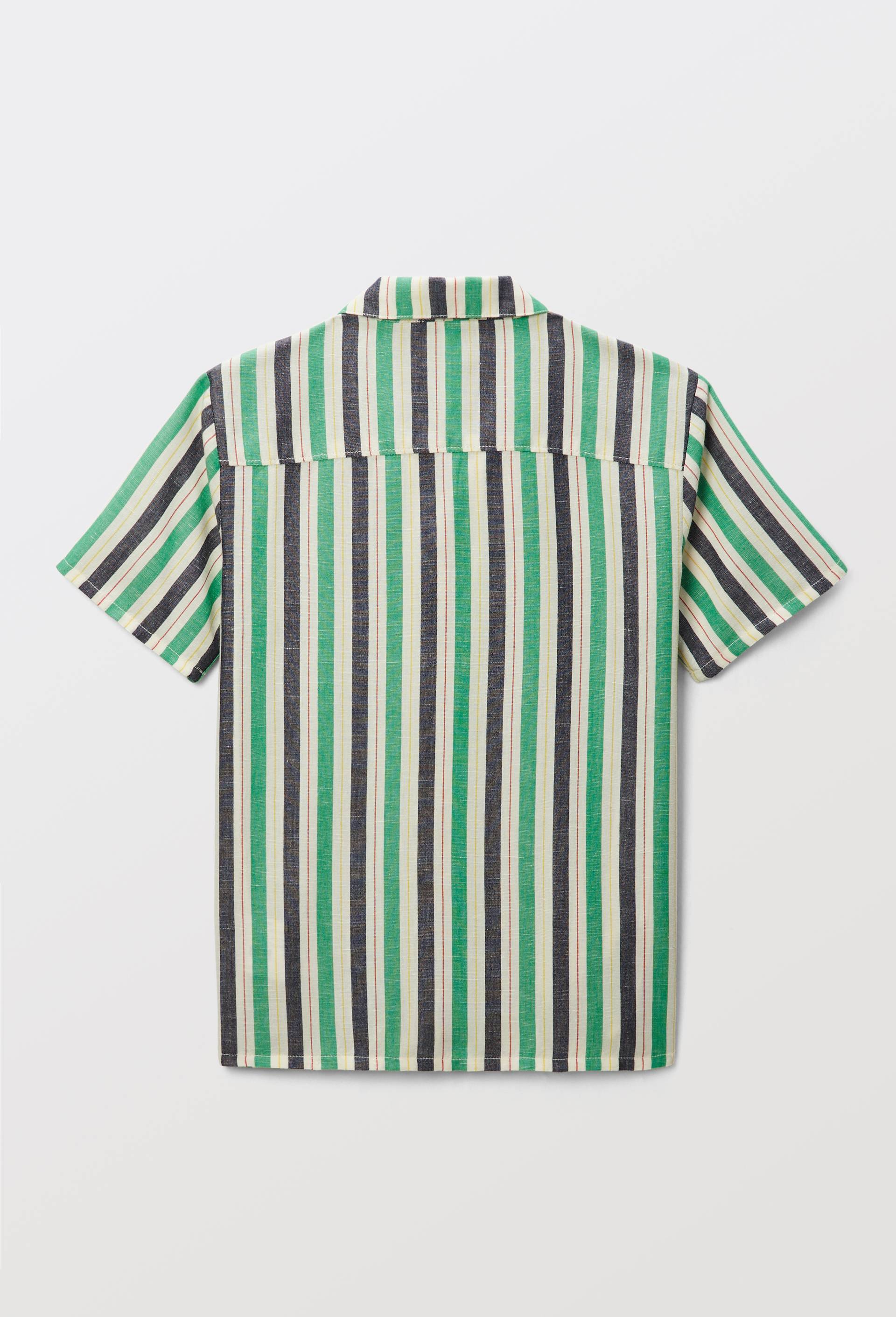 Chemise manches courtes ray&eacute;e en coton et lin, Vert, large image number 3