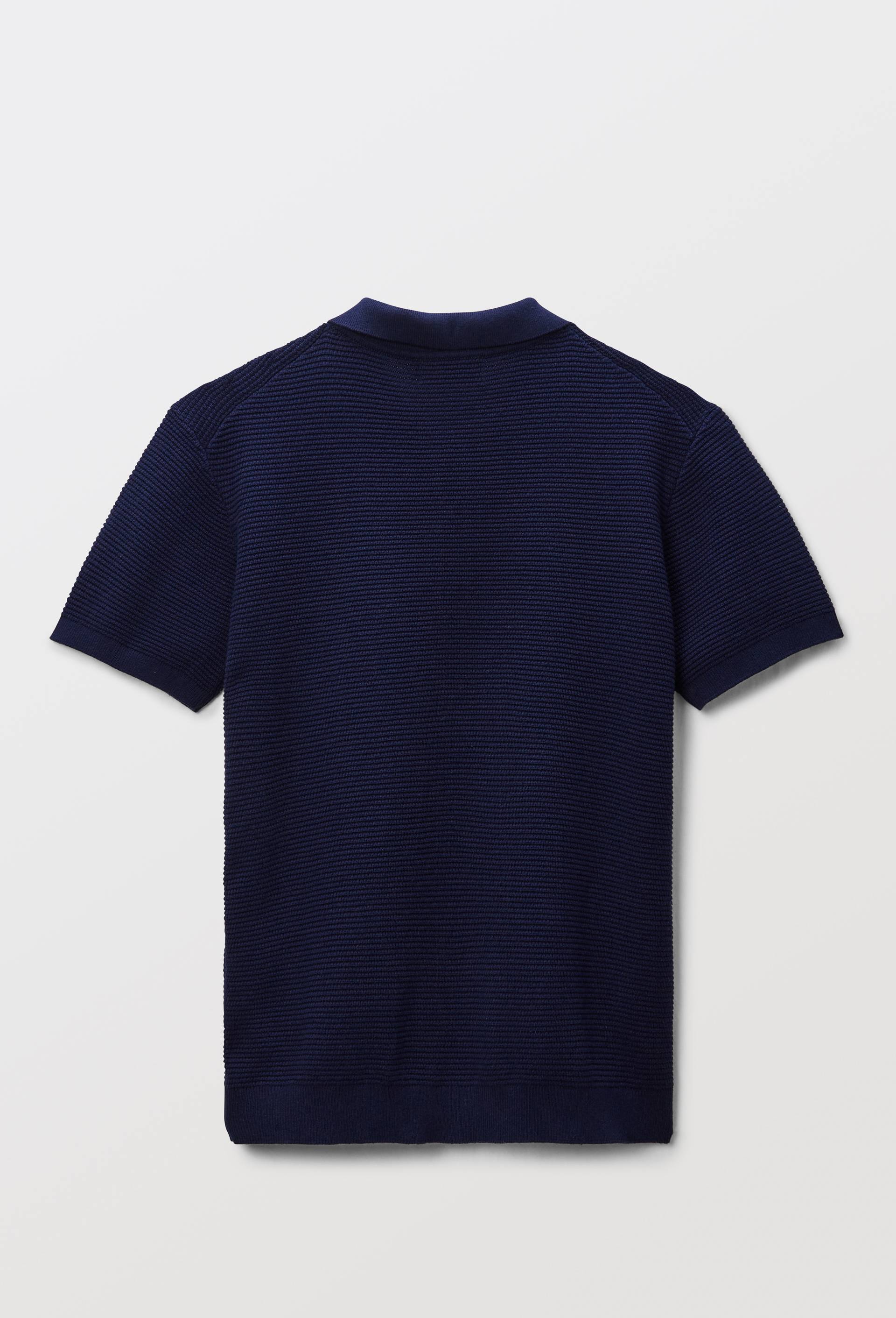 Polo maille manches courtes uni en coton, Bleu foncé, large image number 1