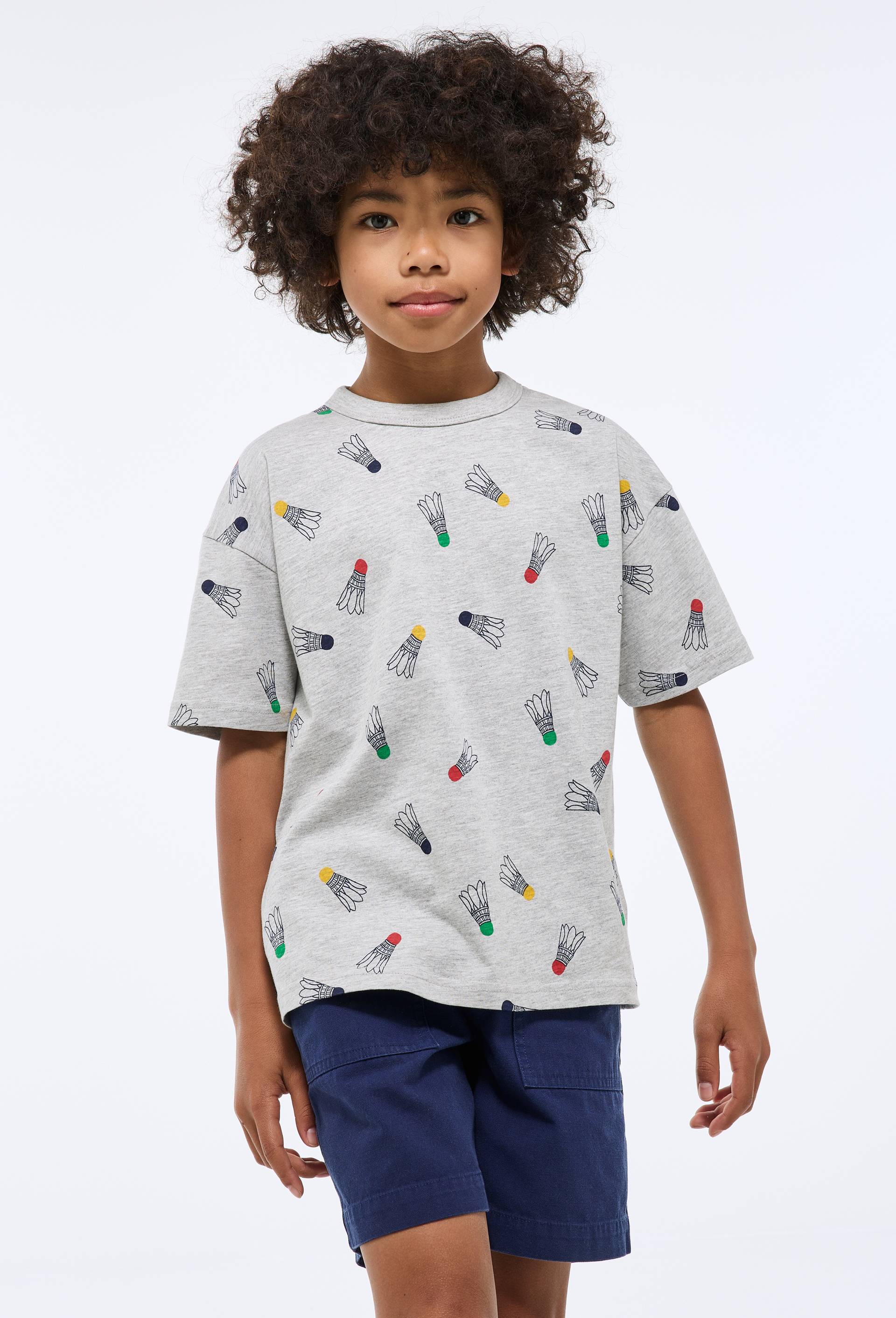 T-shirt manches courtes imprimé en coton BIO GOTS, Gris clair, large image number 0